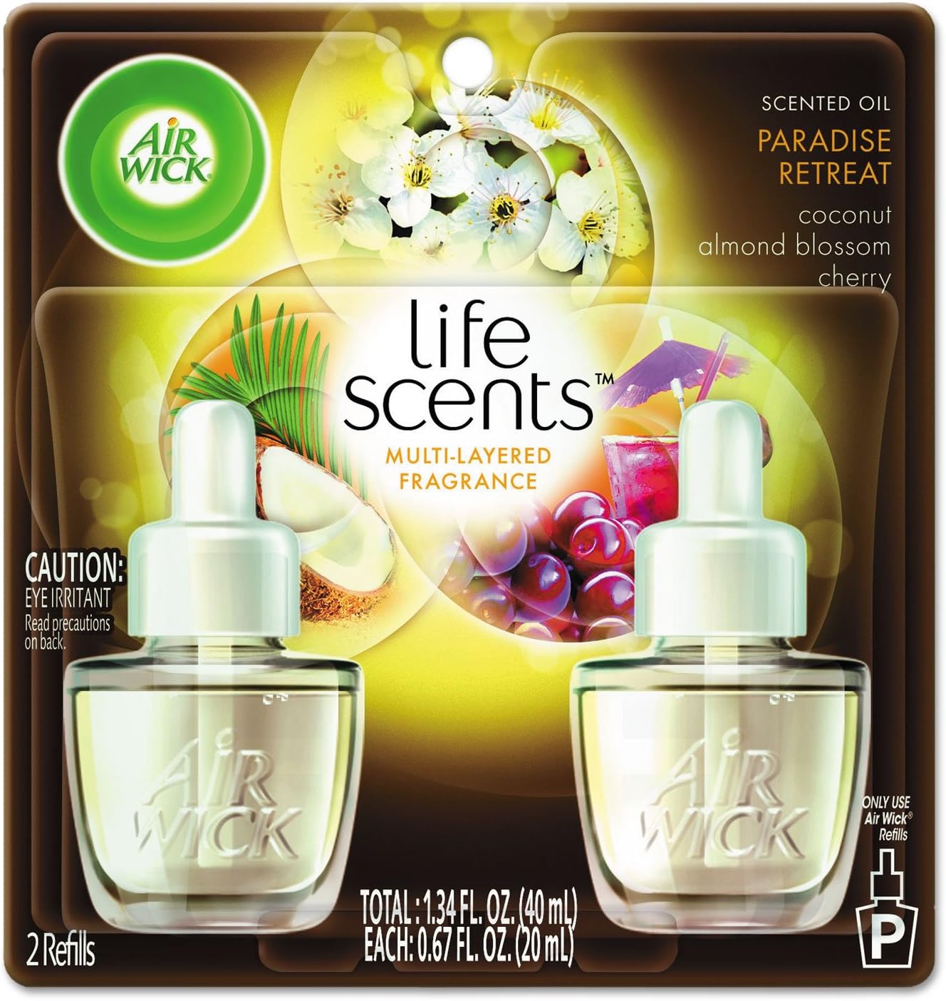 Air Wick 91110 Life SCENTS Scented Oil Refills, Paradise Retreat, 0.67 OZ, 2/Pack, 6 Packs/Carton