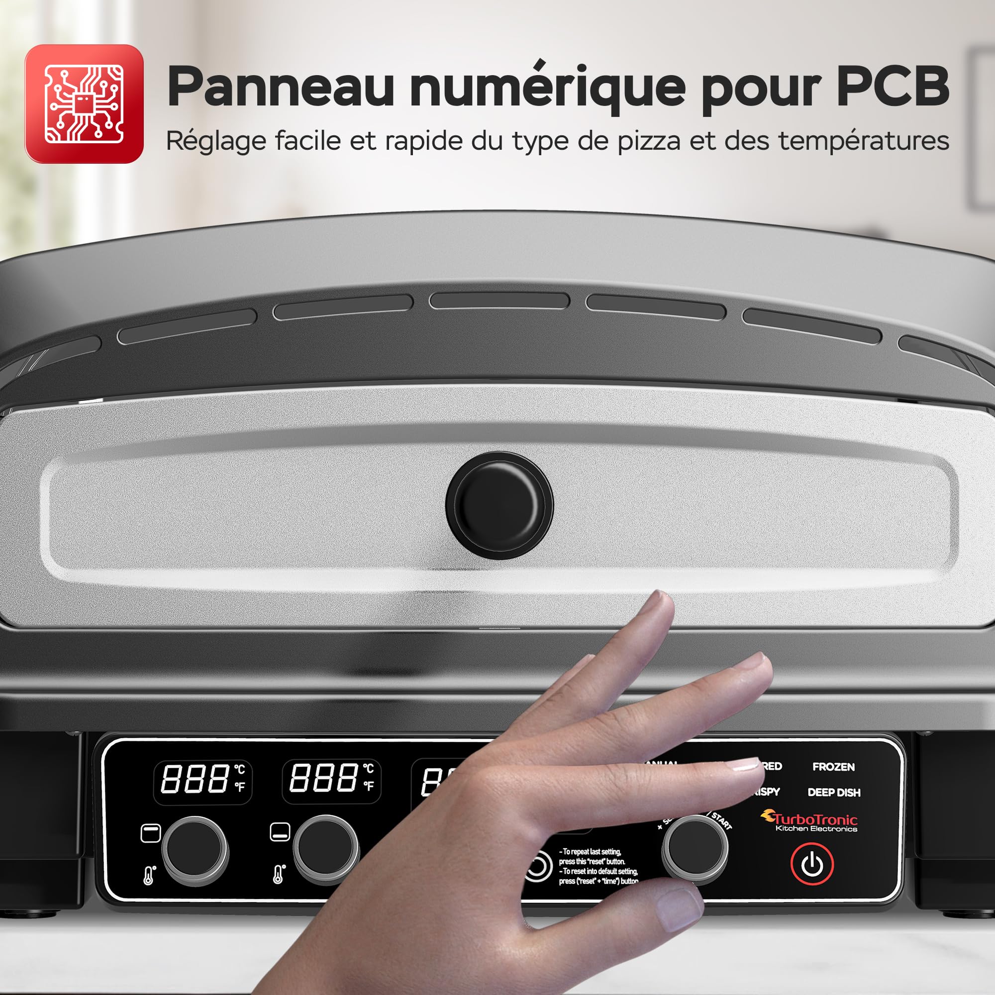 Four à pizza électrique jusqu'à 450 °C pour 37 cm (14.6") Pizza New York avec pierre à pizza – Utilisation intérieur/extérieur – 2200 W – Idéal pour maison, jardin, table ou cuisine mobile