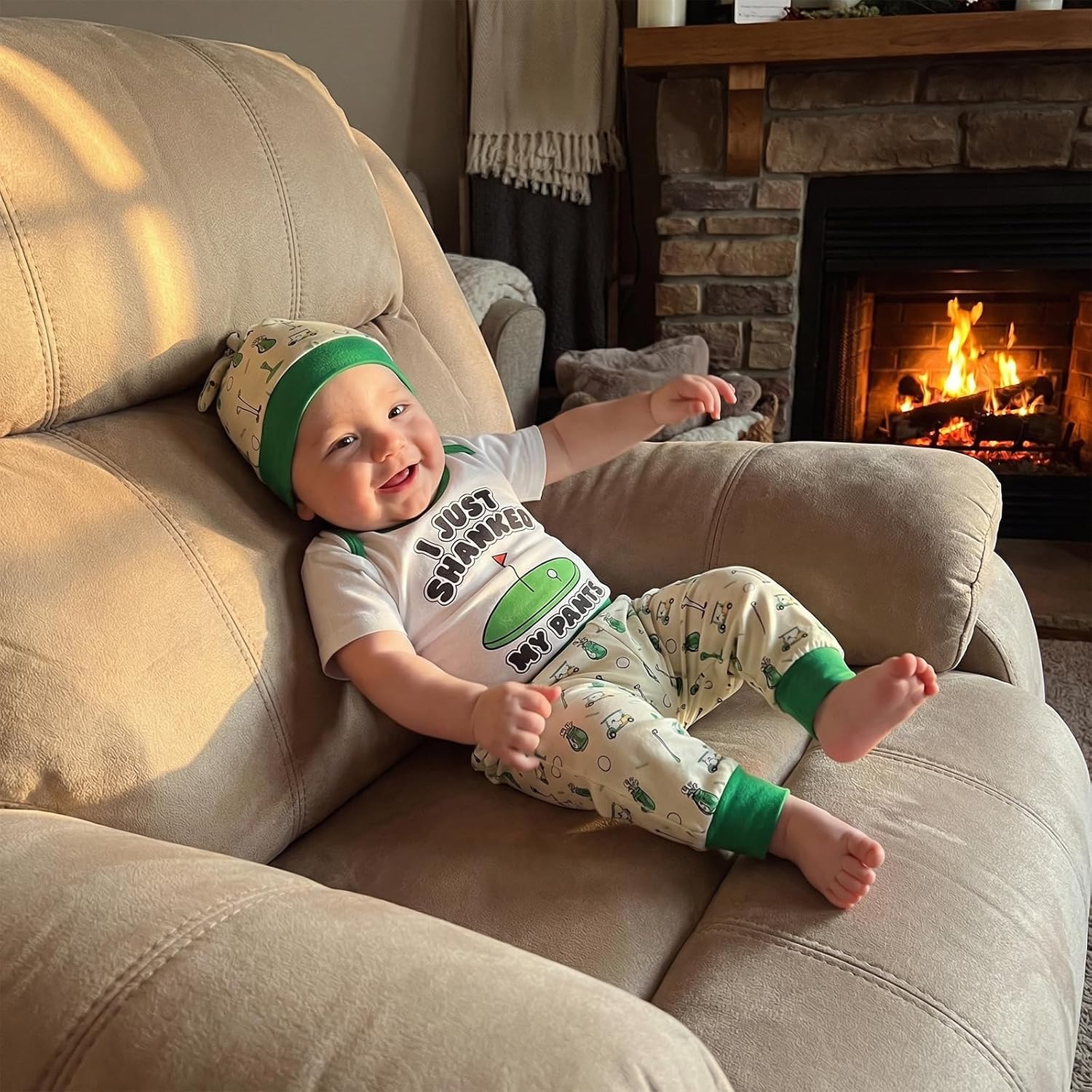 Lamuusaa Newborn Baby Boy Golf Outfit Short Sleeve Letter Print Romper Golf Car Long Pants Hat Summer Clothes 0-18M - Image 2