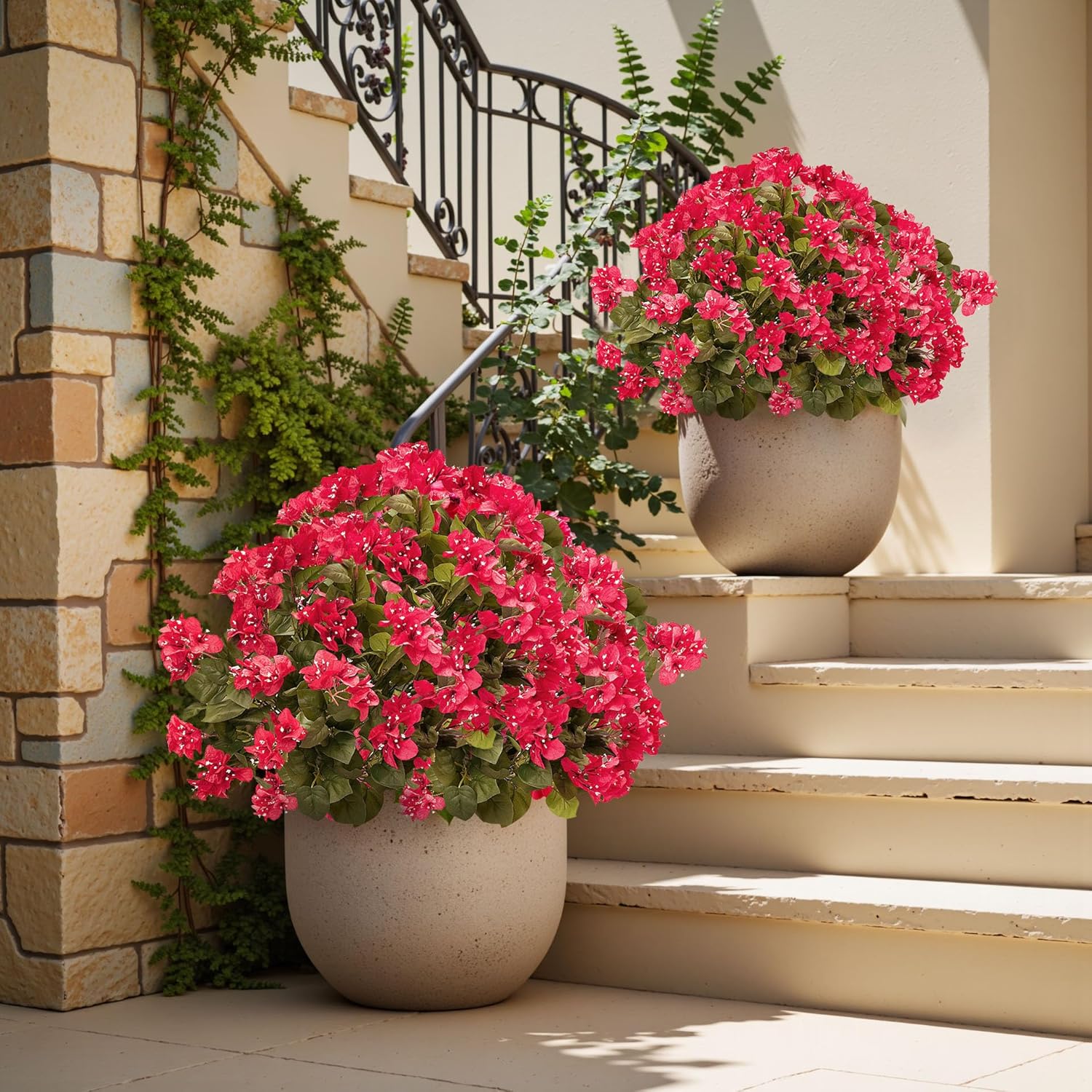 Bougainvillea Artificial Faux Bougainvillea Outdoor 4 Pack Fake Bougainvillea Hanging Flowers Artificial Bougainvillea for Indoor Home Porch Garden Decor Spring Flowers No Vases(Rose Red)