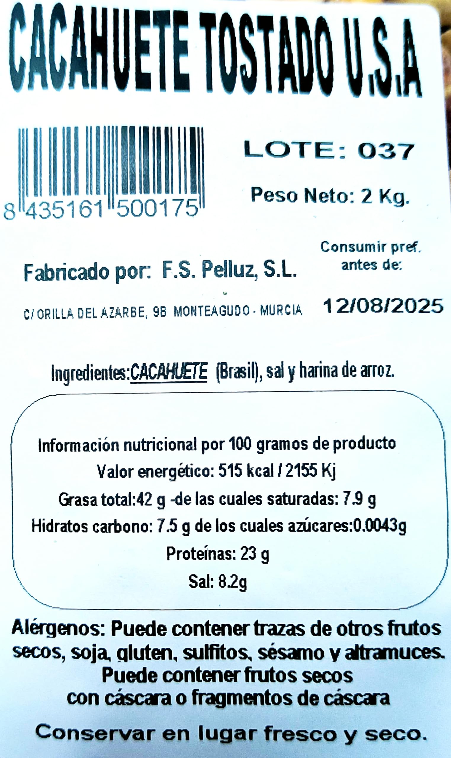 Cacahuetes Tostados con Sal 2 Kg Pelluz - Cacahuetes Pelados Tostados