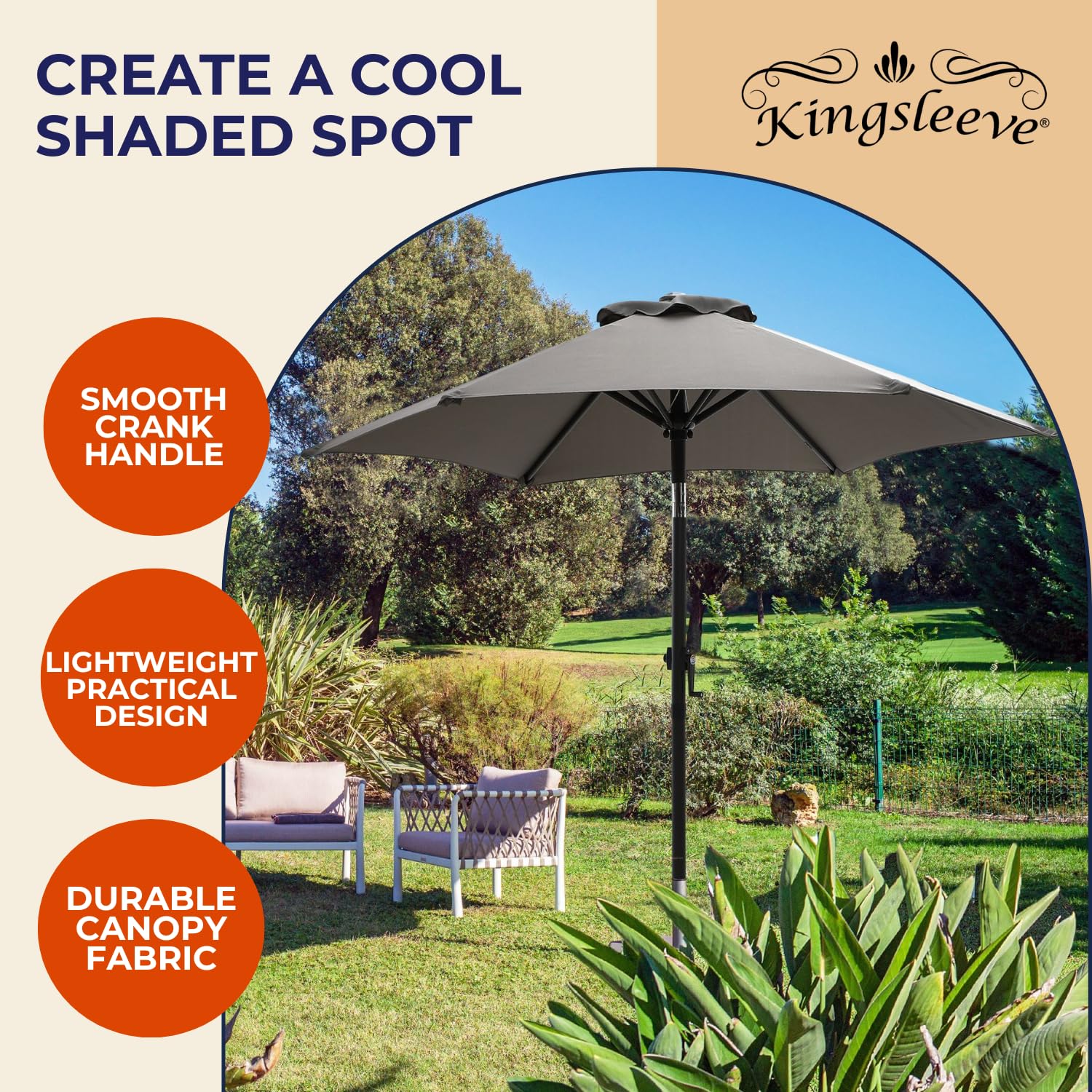 Kingsleeve Sombrilla de Jardín 200Cm Balcón | UV 80, Antracita, Jardín, Inclinable, Resistente, 38 mm, Manivela, Funda Protectora, Parasol, Abertura