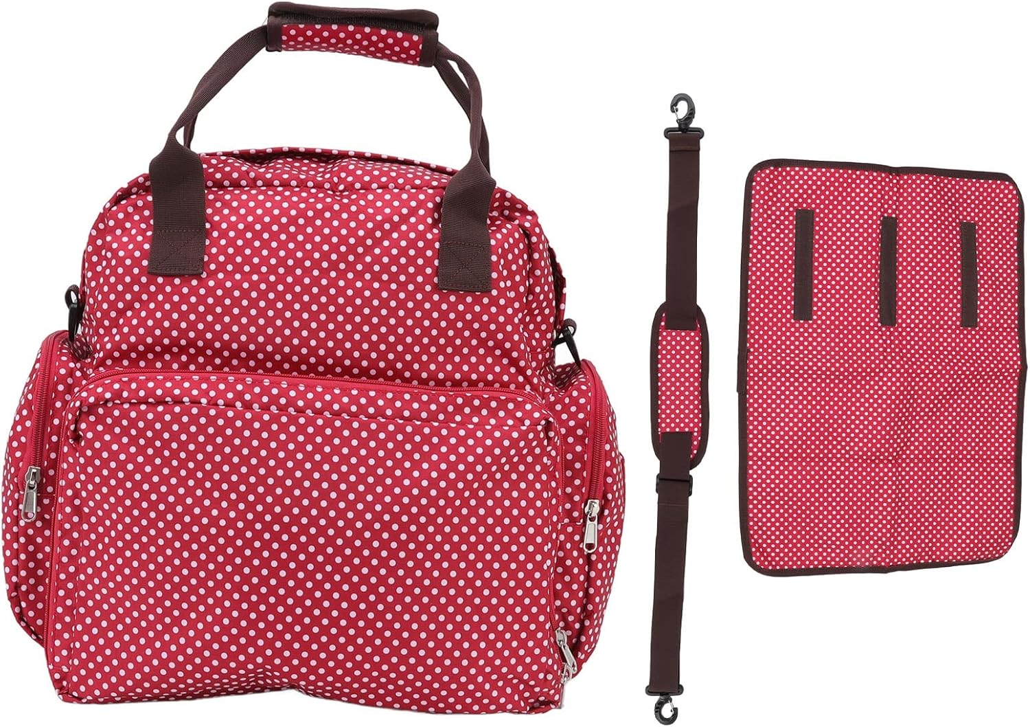 Foldable Crib Bag, Baby Diaper Bag with Large Capacity and Multiple Compartments, Oxford Cloth Portable Changing Mat for Travel and Daily Use (Red)