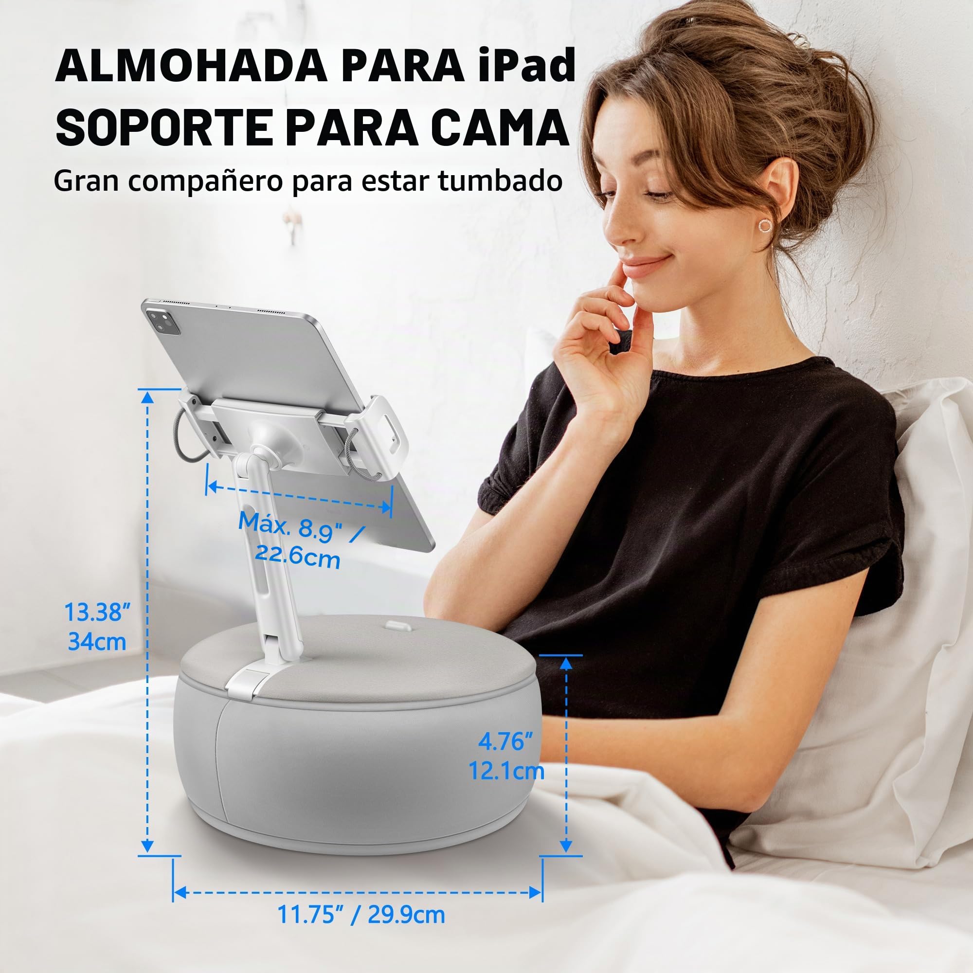 AboveTEK Soporte con Cojín para Tablet e iPad, Almohada para Cama, Sofá y Regazo, Giratorio 360° y Brazo Ajustable 180°, Manos Libres para Kindle, Tablets y Móviles de 4,7" a 12,9"