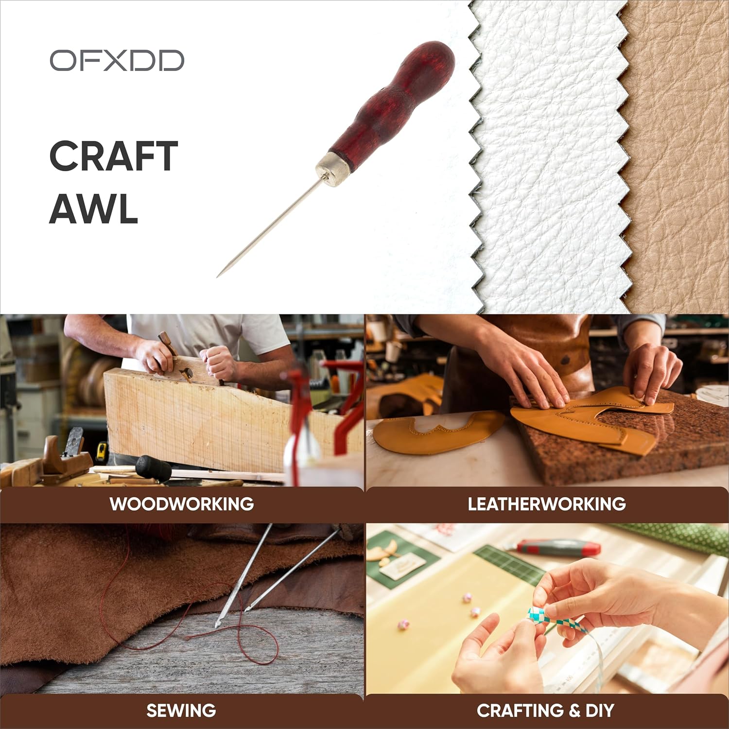 Heavy Duty Awl with Wood Handle - Sewing Awl - Small Awl for Leather