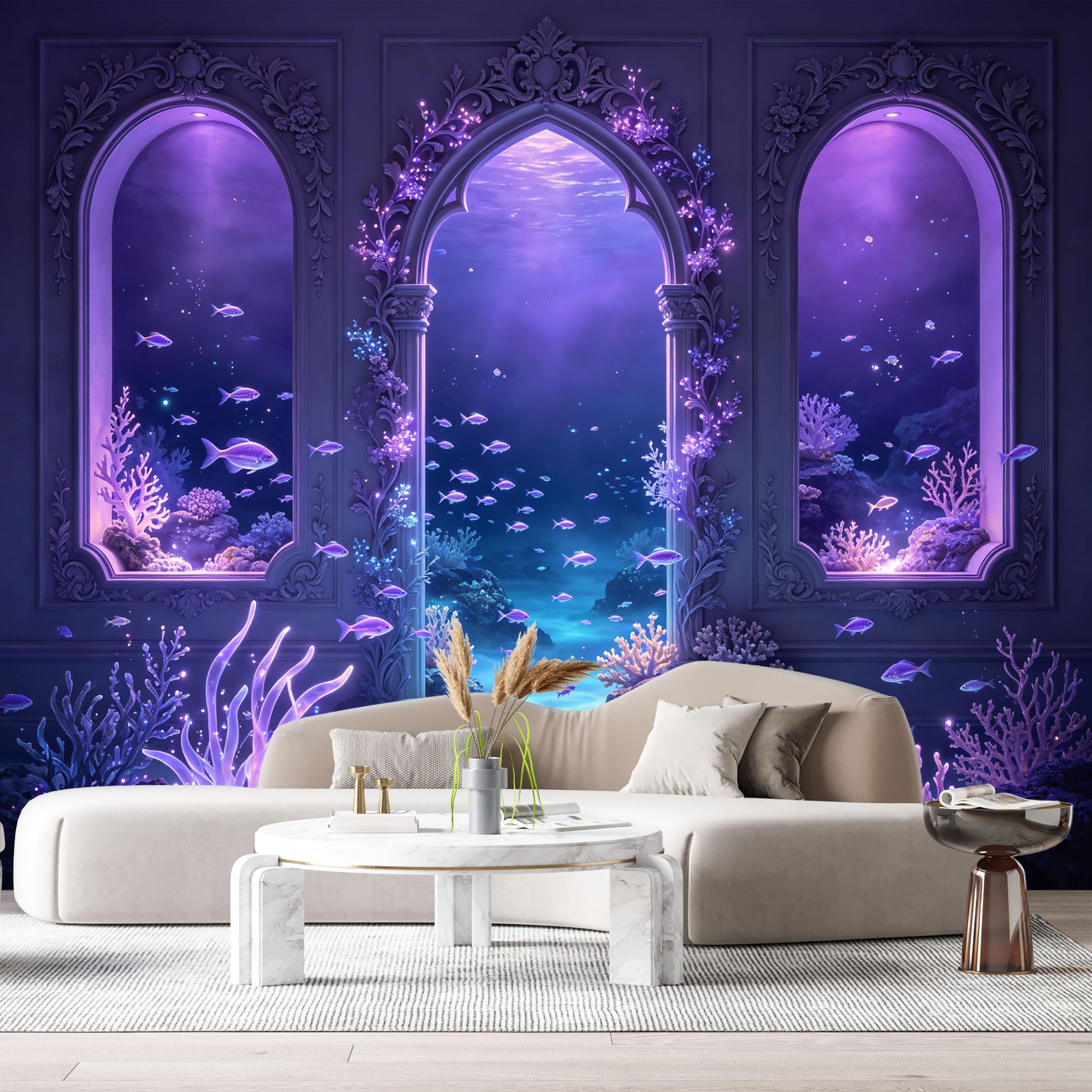 Custom Size Wall Murals Underwater Ocean Coral Reef Archway 3D Trompe L'Oeil SelfAdhesiveWall Fabric Removable Wallpaper Wall Decor for Living Room Bedroom Bathroom