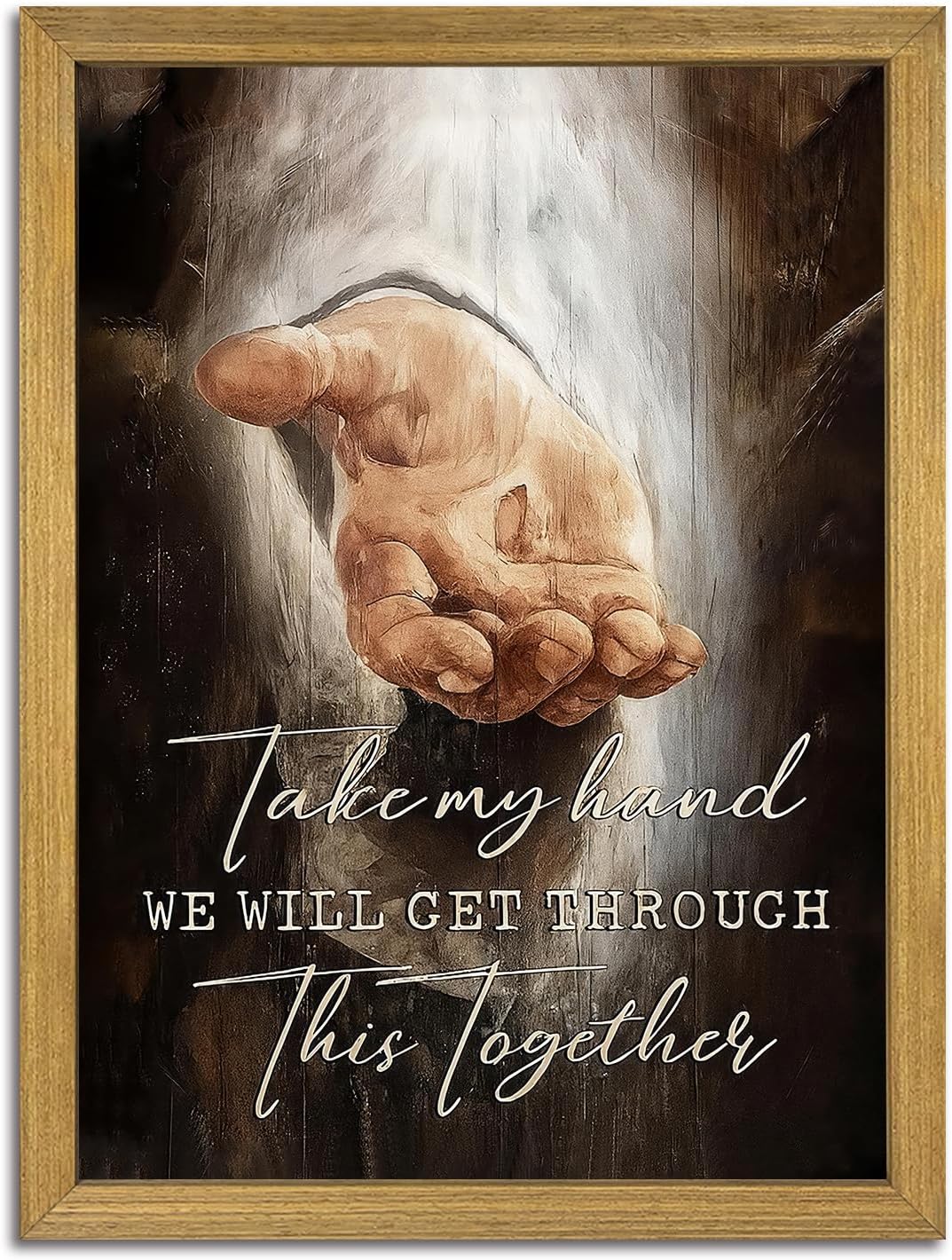Framed Jesus Wall Art Christian Canvas Wall Decor Painting The Hand of God Posters Prints Pictures Inspirational Art Decorative Oil Paintings for Church Prayer Room Living Room Home 12x16 Inch