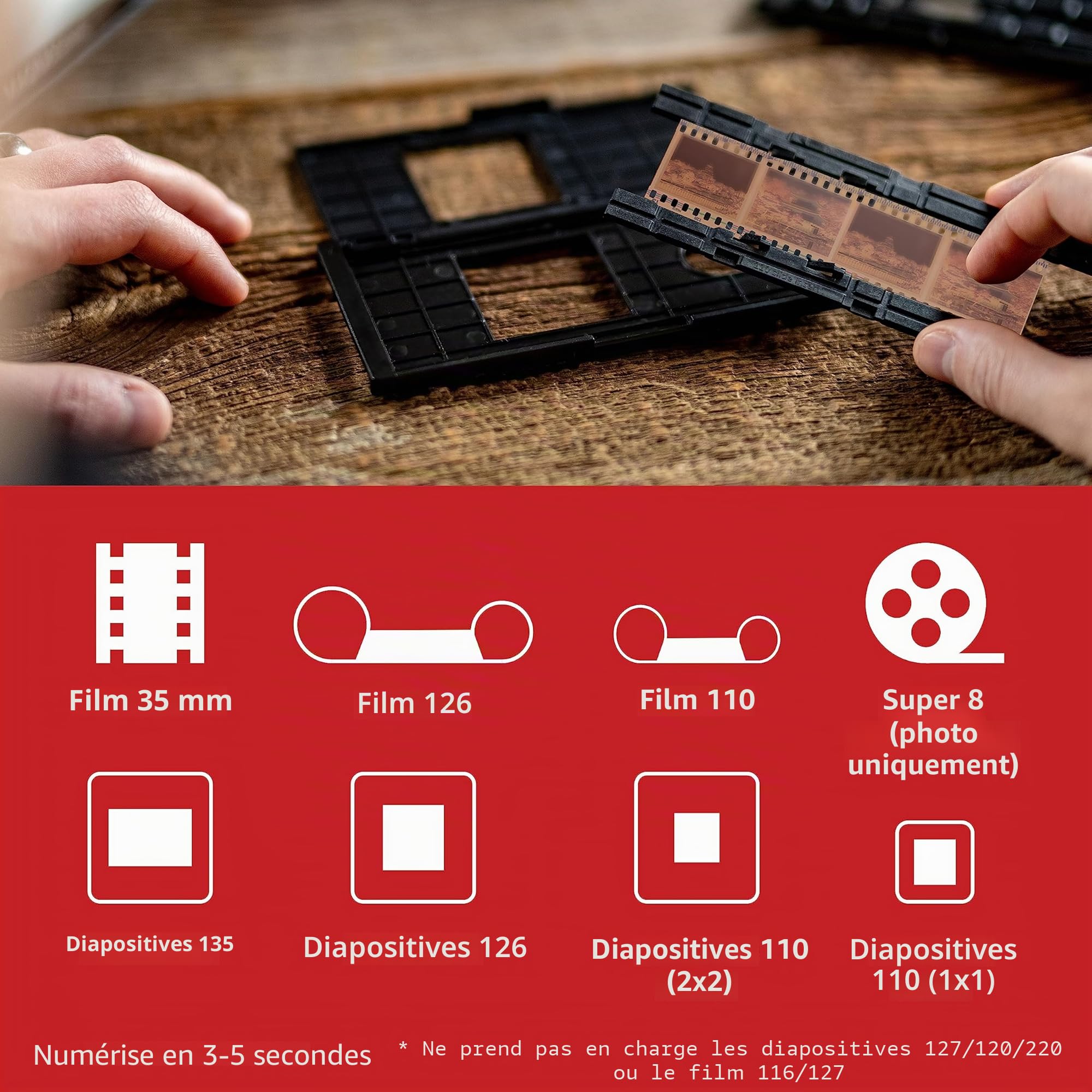 Magnasonic Scanner de Film Tout-en-Un de 25 MP avec Grand écran de 5" et HDMI, convertit Les Films 35 mm/126/110/Super 8 et 135/126/110 Diapositives en Photos numériques, mémoire intégrée
