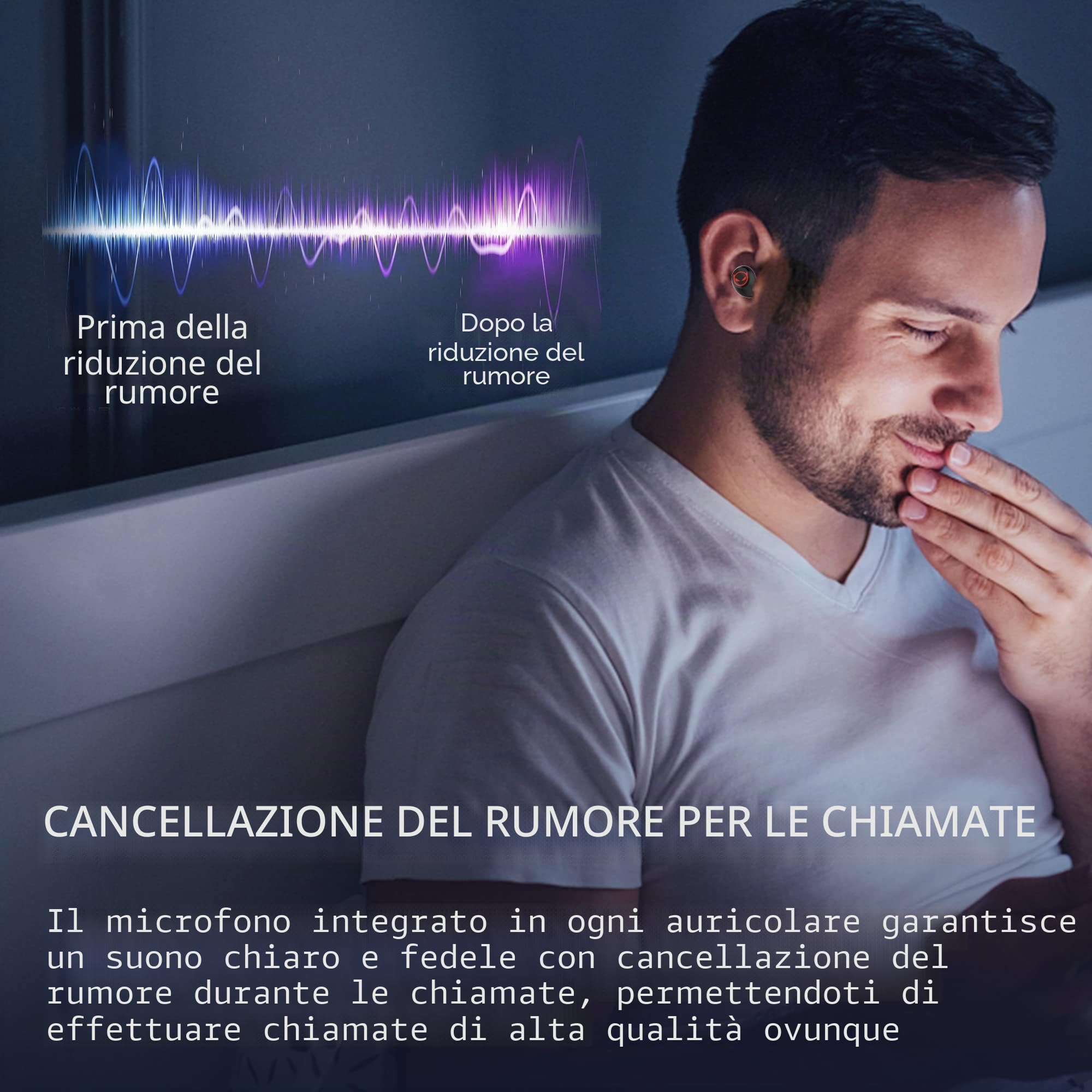 auricolari wireless wireless in-ear HIFI con doppio microfono e controllo touch, 36 ore di riproduzione diavolo per un