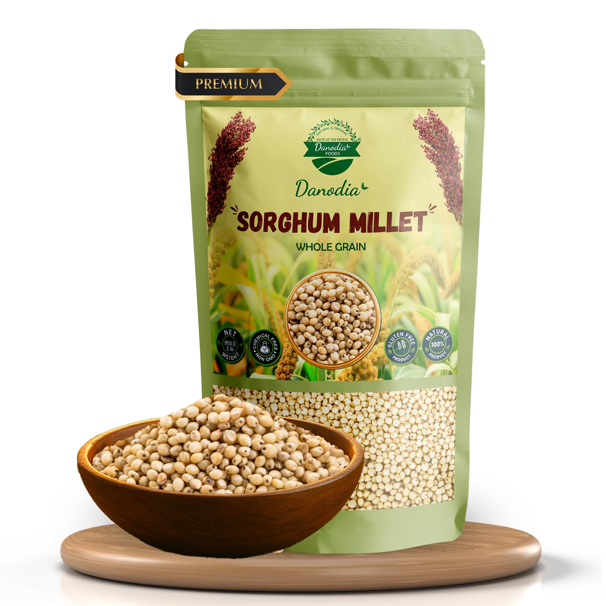 Danodia Natural White Sorghum Millet Unpolished Jowar Whole Grain 950g | Bili/Jola/Jonnalu/Cholam | Gluten-Free, High Fiber & Protein, Heart-Healthy, Ideal for Rotis, Porridge, Upma & Baking