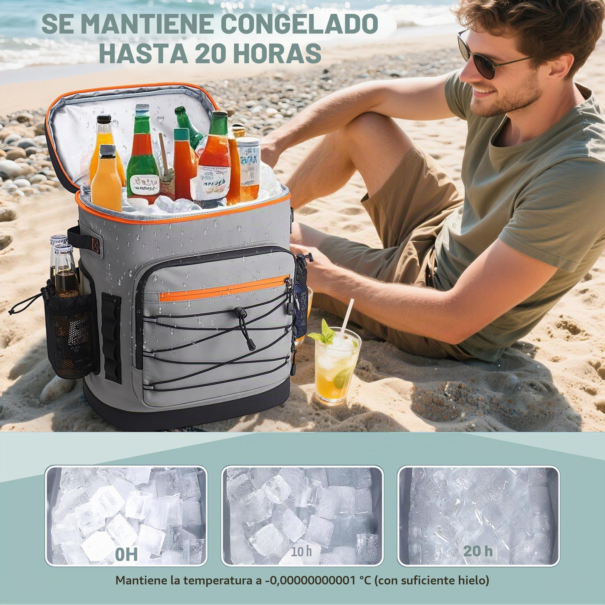 Mochila Nevera Isotérmica, Mochila Termica Grande de 30 litros con Aislamiento Térmico y A Prueba de Fugas, Bolsa Picnic Impermeable para Hombre y Mujer