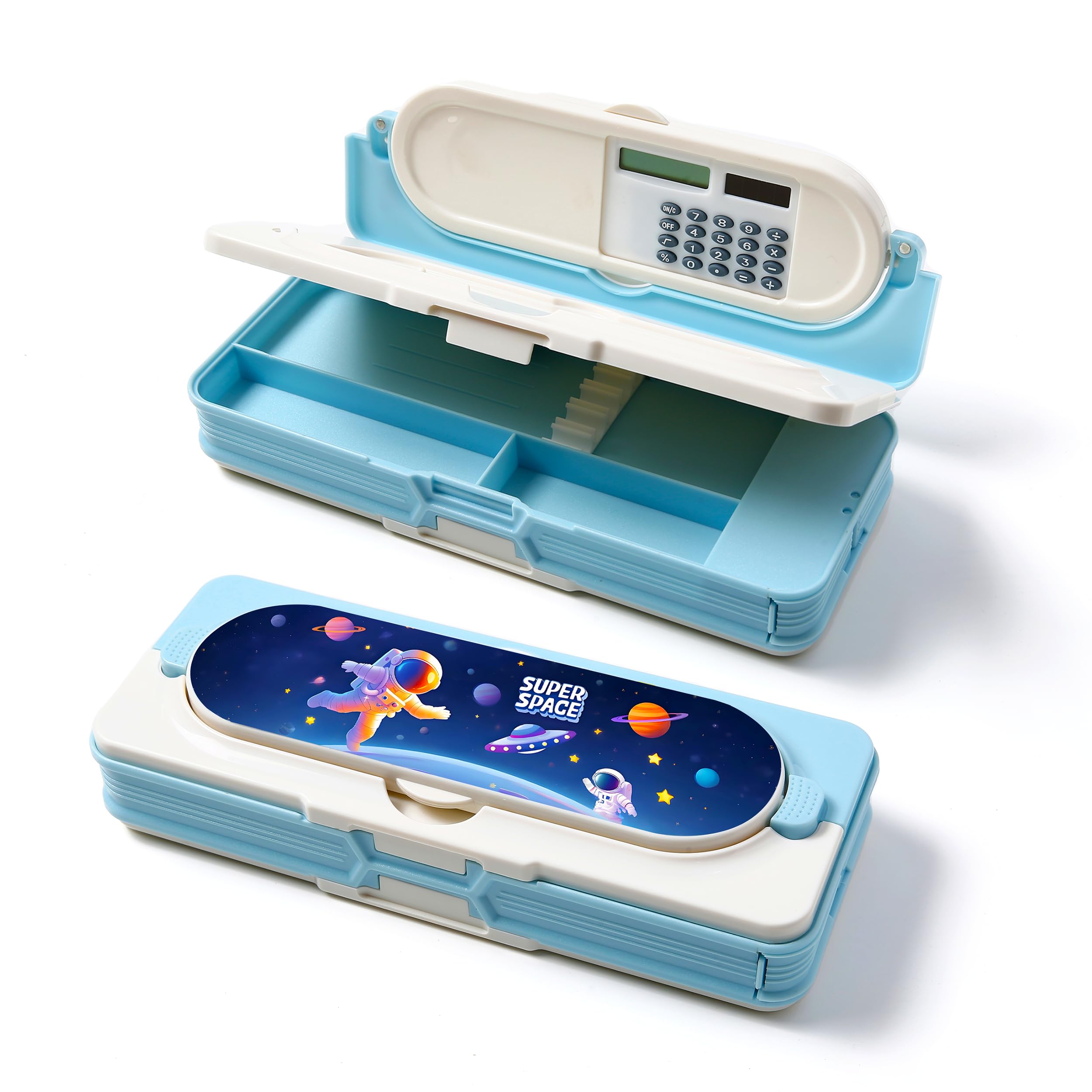 Ristpal Multifunctional Pencil Case for Girls Boys, Pencil Box with Calculators, Sharpener, Stationery Set, Perfect Stationery Gift for Kids & Teens (Blue Astronaut)