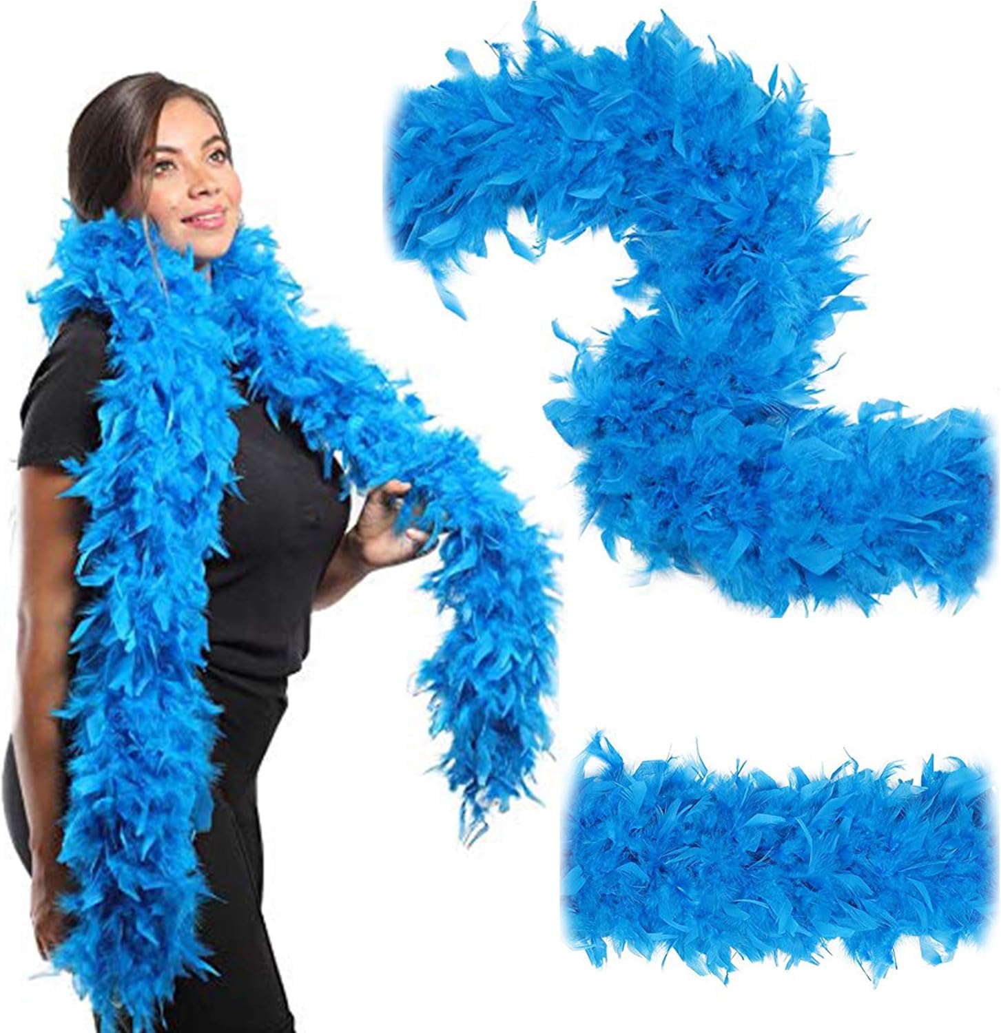 ZUCKER – Feather Boa for Women, Heavy Weight, Chandelle Boas 72" – Costume Accessory, Halloween Party - Dark Turquoise - 3-Pack