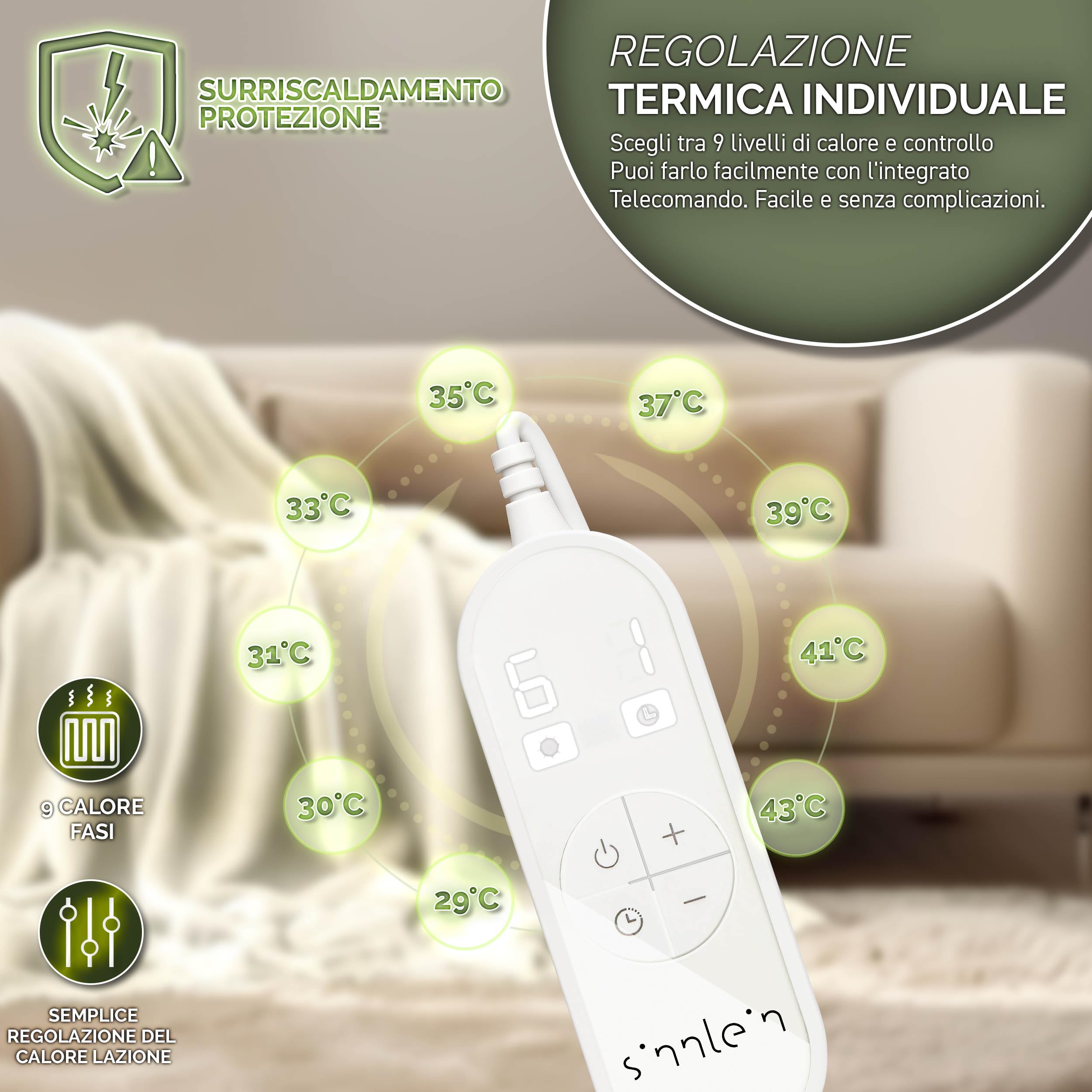 sinnlein® Sottocoperta Elettrica 160x120cm | Scaldaletto Elettrico con Spegnimento Automatico | Coprimaterasso Termico | Timer | 9 Livelli di Temperatura