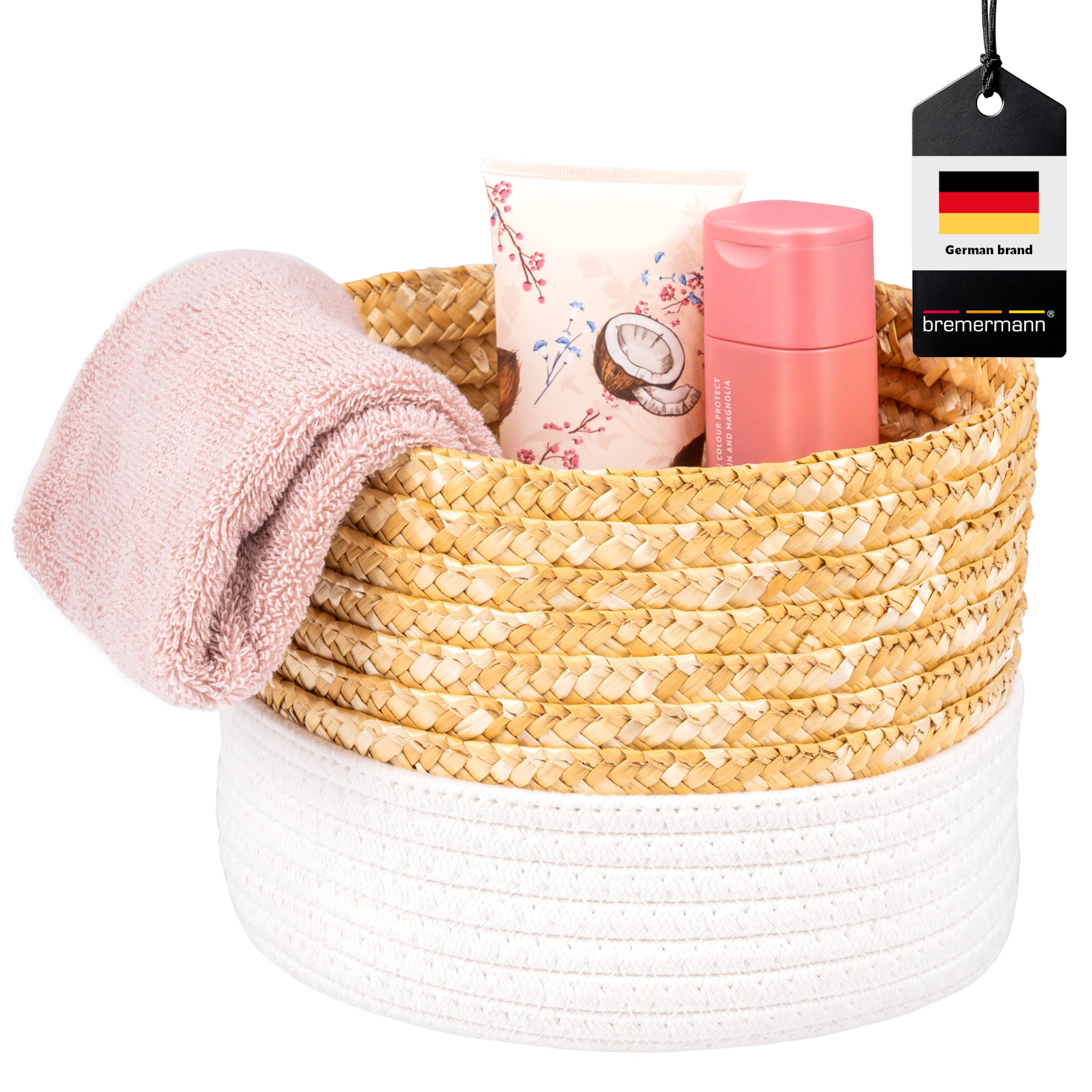 Bremermann White Storage Basket Cotton / Straw Wicker Diameter 24 Cm