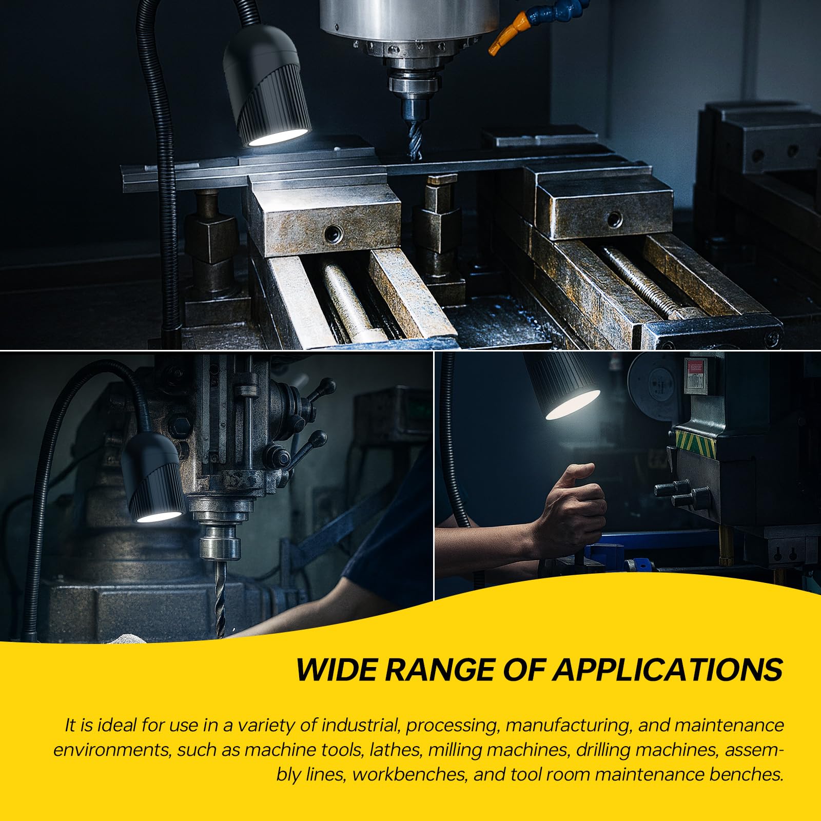 Nueva luz de abrazadera, luz de máquina de torno de 18 W, luz de trabajo flexible de 2160 lúmenes para fresadora CNC, iluminación de prensa de taladro (base de clip)