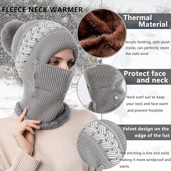 Set Cappello E Sciarpa WANYI Invernale - Berretto In Maglia Con Fodera In Pile - Foto 9