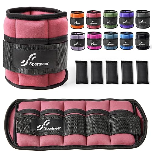 Sportneer Adjustable Ankle Weights Set - 1 Pair (2-10 lbs) Removable Sandbags for Women & Men, Comfortable Neoprene Leg Weights for Walking, Running, Pilates, Yoga, Home Workout & Physical Therapy - Peach Pink