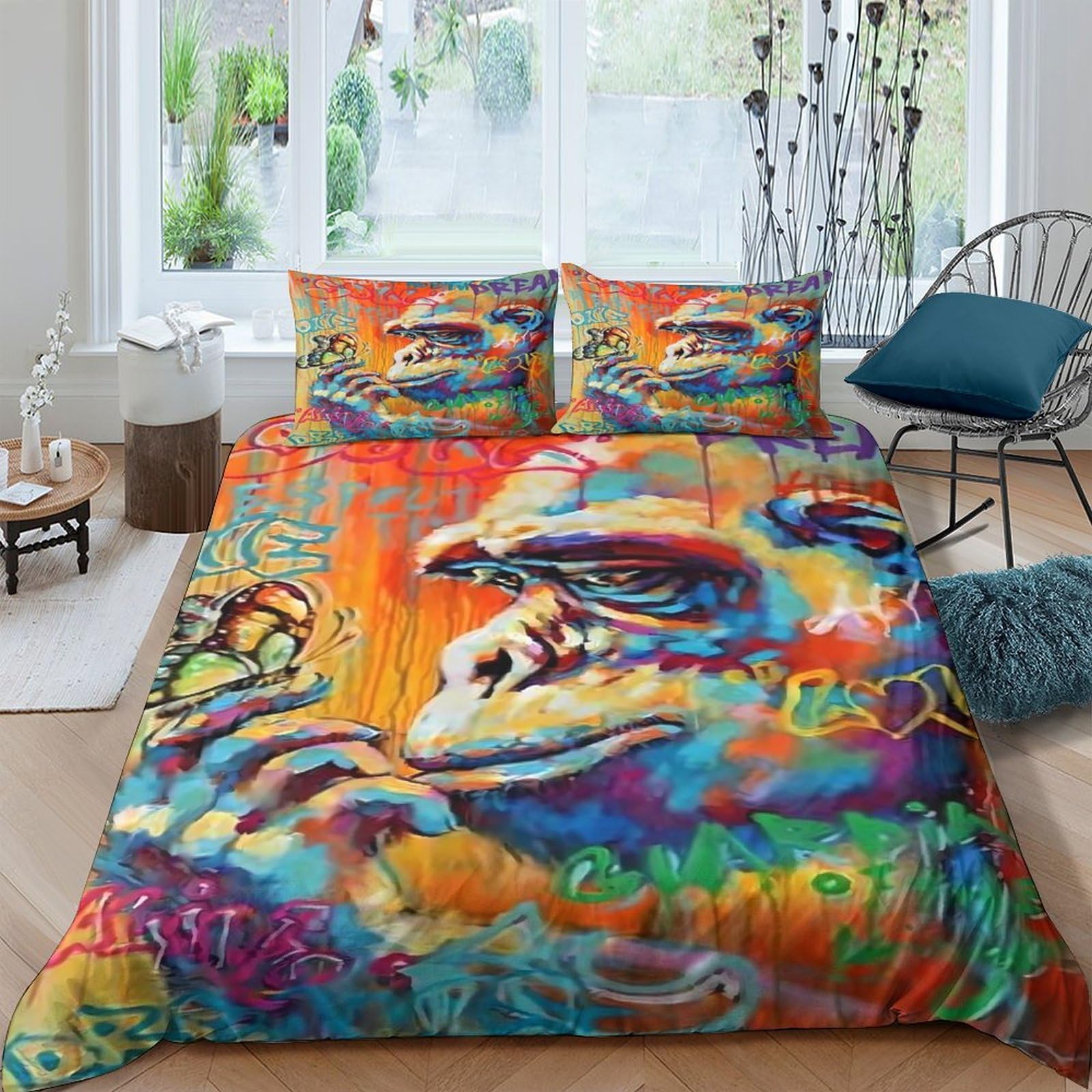 Unrxjzlvm Style-9 Colourful Gorilla Print Duvet Set Microfiber Teen Bedding