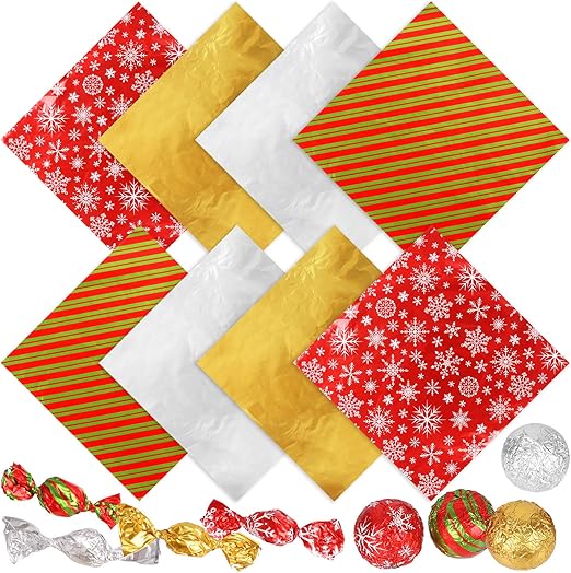 Amazon.com: CCINEE 200 Sheets Christmas Foil Candy Wrappers, Square ...