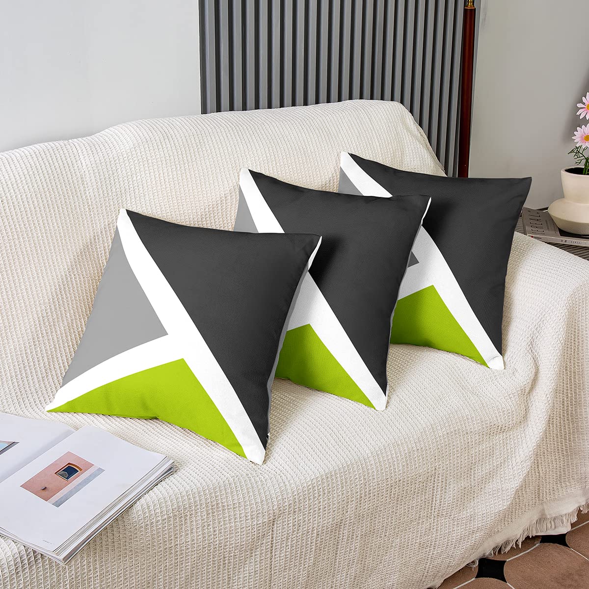 Zestaw 4 geometrycznych trójkątnych poszewek na poduszki geometryczne szare zielone czarne poszewki na poduszkę do domu salonu dekoracja odwracalna nowoczesna abstrakcyjna sztuka dekoracyjna poszewka na poduszkę 45 x 45 cm