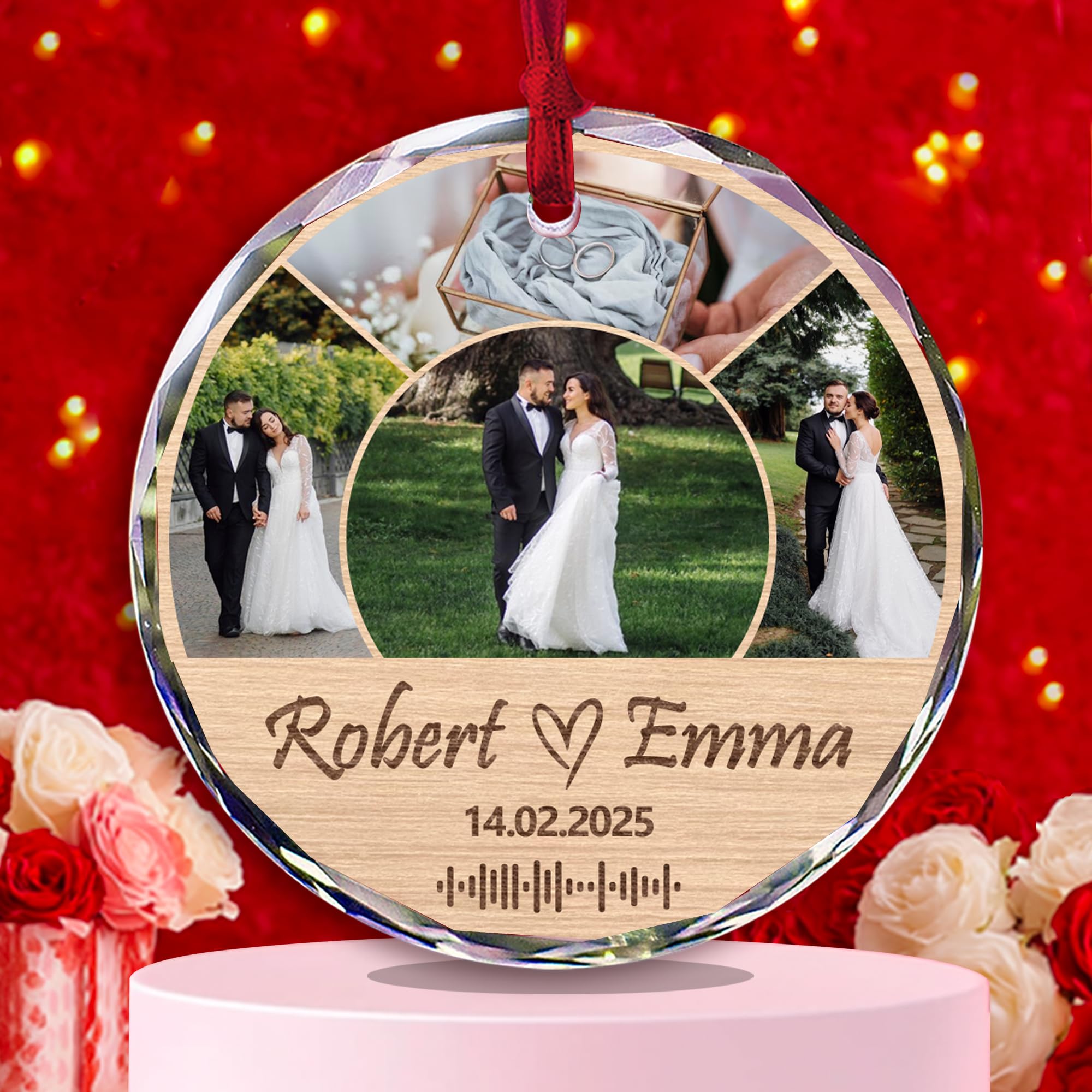 Personalized Couple Photo Heart Crystal Ornament - Valentine's Day Gift, Romantic Couples Glass Ornaments, Him/Her Boyfriend Girlfriend Newlyweds, Birthday Anniversary Wife Husband Décor