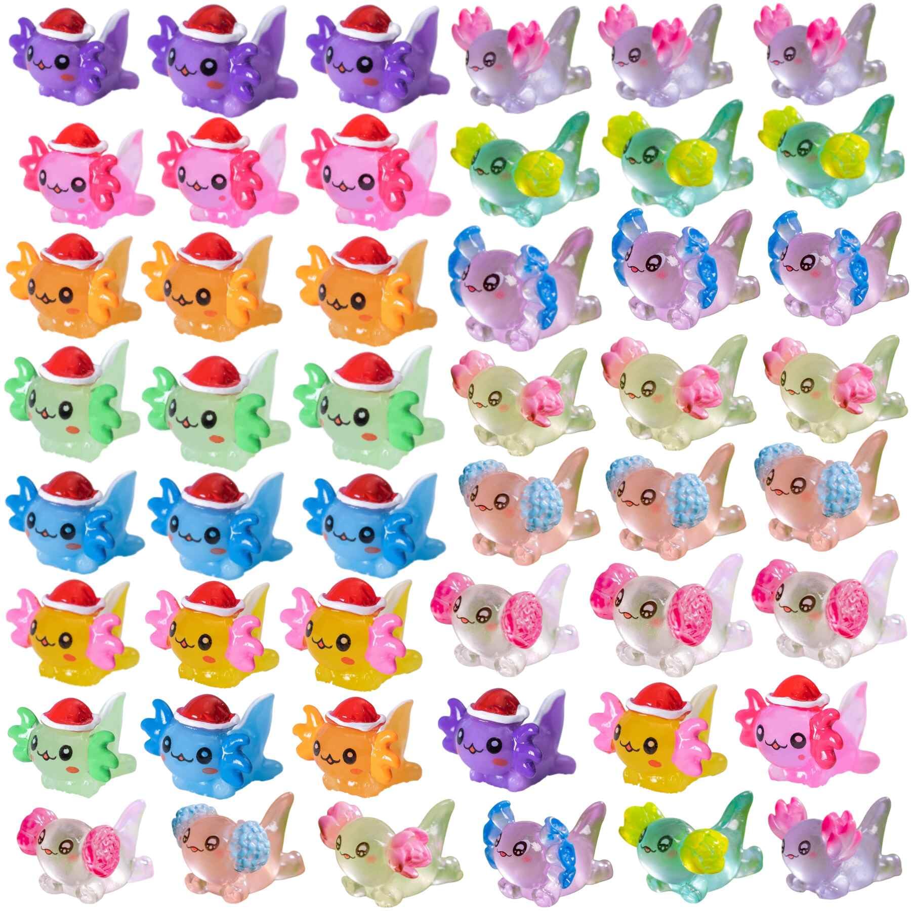 SHIFANQI 55pcs Luminous Mini Ocean Resin Animals, Tiny Sea Animals Glow in The Dark Miniature Little Small Plastic Glass Animal Figures Bulk for Fairy Garden Aquarium Decor (50 PCS Axolotl) — image 1