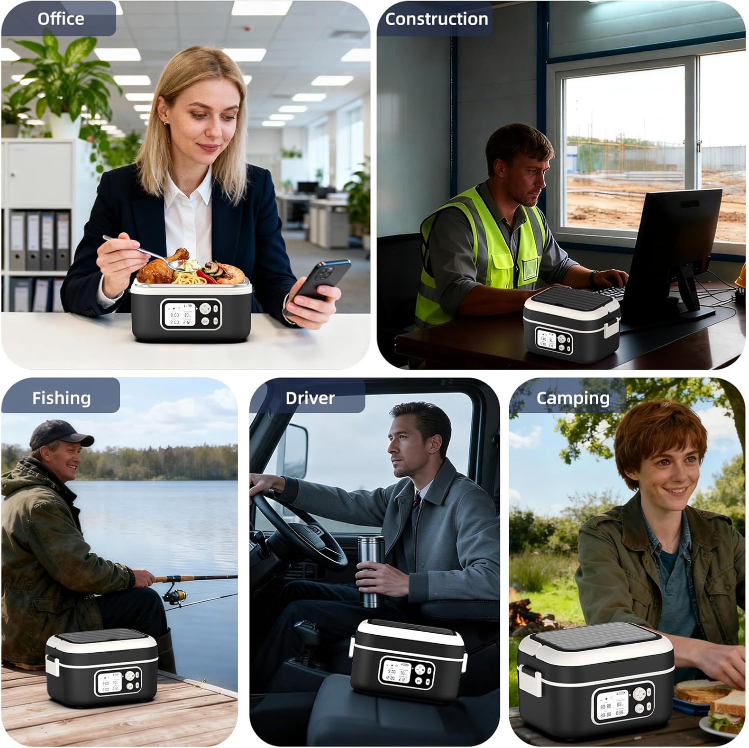 Electric Heated Lunch Box for Men, 6.3 Cup 100W Cordless Lunch Box Food Warmer with 24000mAh Battery for Self Heating, Including Cutlery, Insulated Bag and Divider for Women Adults(Black+White) - Image 8