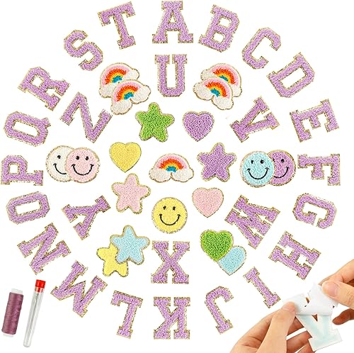 46 parches de letras de felpilla autoadhesivas, parches termoadhesivos de letras A-Z, parches termoadhesivos para coser en camisetas, sombreros,