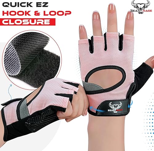 Miniatura 10 de BEAST RAGE Guantes de levantamiento de pesas sin dedos con acolchado de protección de palma, guantes de gimnasio ligeros y transpirables para