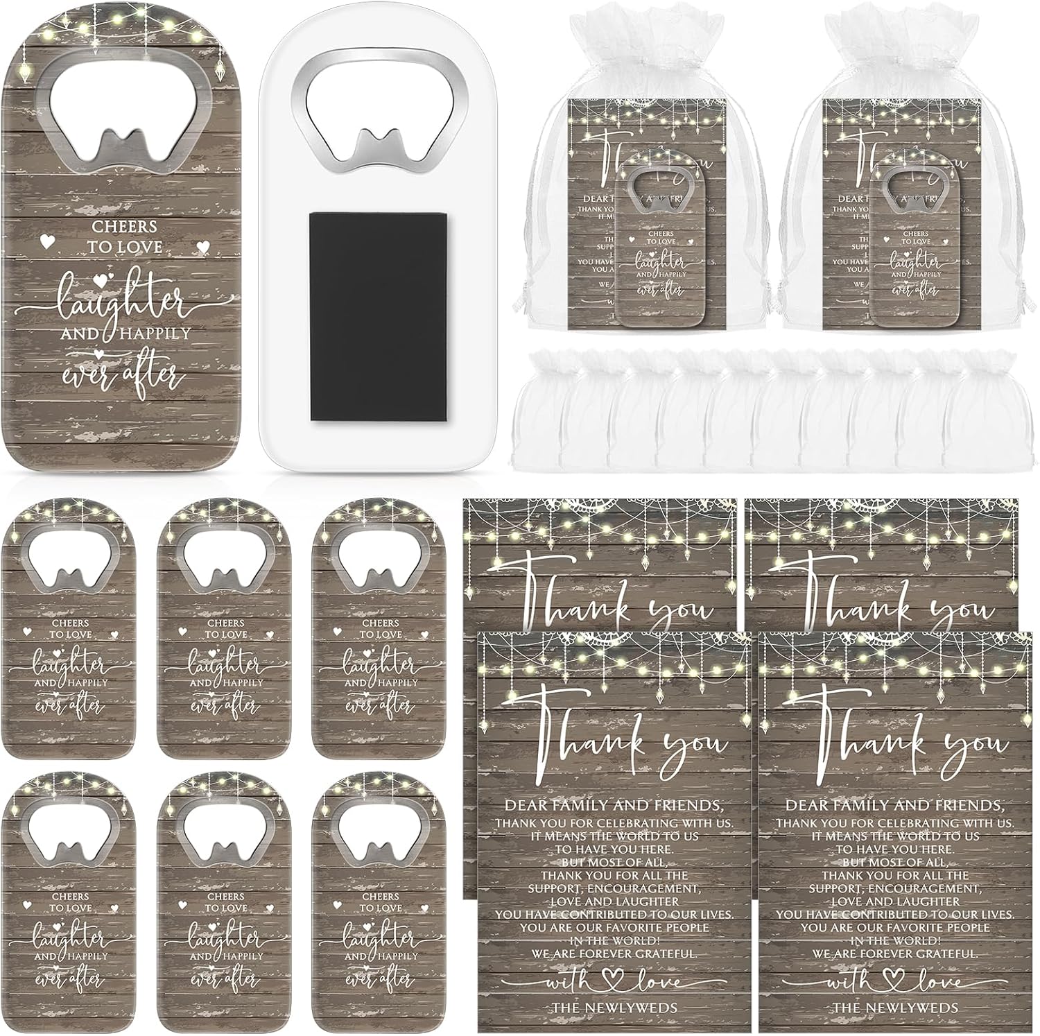 50 Sets Wedding Thank You Gifts Bulk 50 Cheers to Love Fridge Magnet Handheld Bottle Opener with Thank You Cards for Bridal Party Wedding Party Favors Gifts