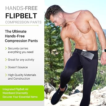 FlipBelt Men's Running Thermal Compression Pants with Pockets - Perfect for Winter Runs & Workouts - USA Small Business