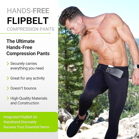 FlipBelt Men's Running Thermal Compression Pants with Pockets - Perfect for Winter Runs & Workouts - USA Small Business