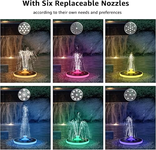 Miniatura 5 de Fuente solar con luces para noche, fuentes solares LED de baño para pájaros para exteriores, pequeña fuente de agua de energía solar con 6 boquillas