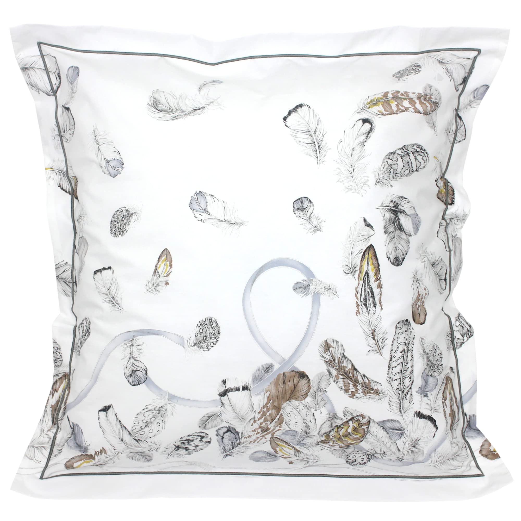 Linnea Funda de almohada de 65 x 65 cm, percal de algodón, diseño de plumas