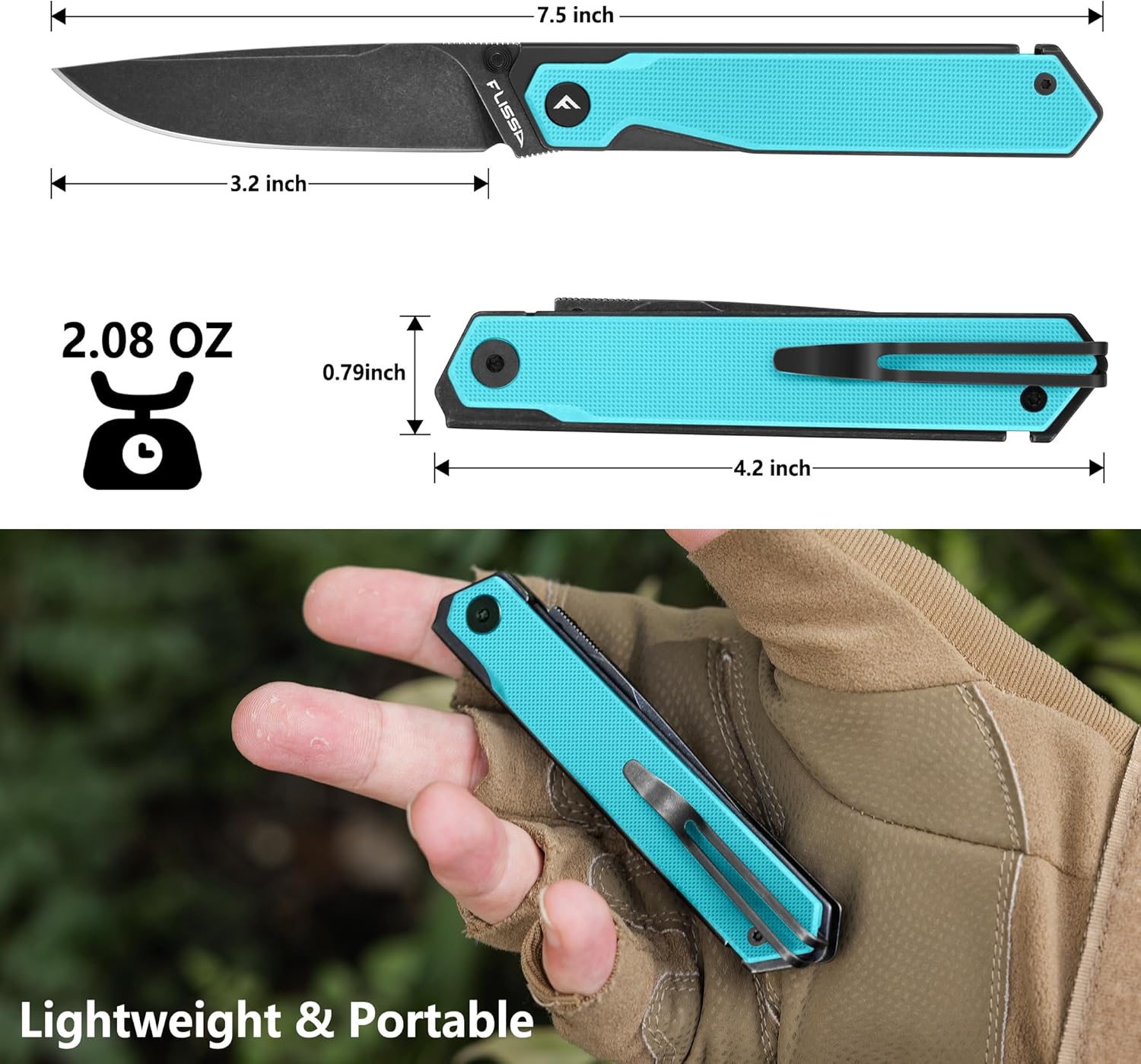 FLISSA 2PCS Folding Knife Set, Pocket Knife with D2 Steel Blade, G10 Handle, Pocket Clip, Lightweight Tactical Knife for Camping, Hiking, Hunting, EDC, Daily Use