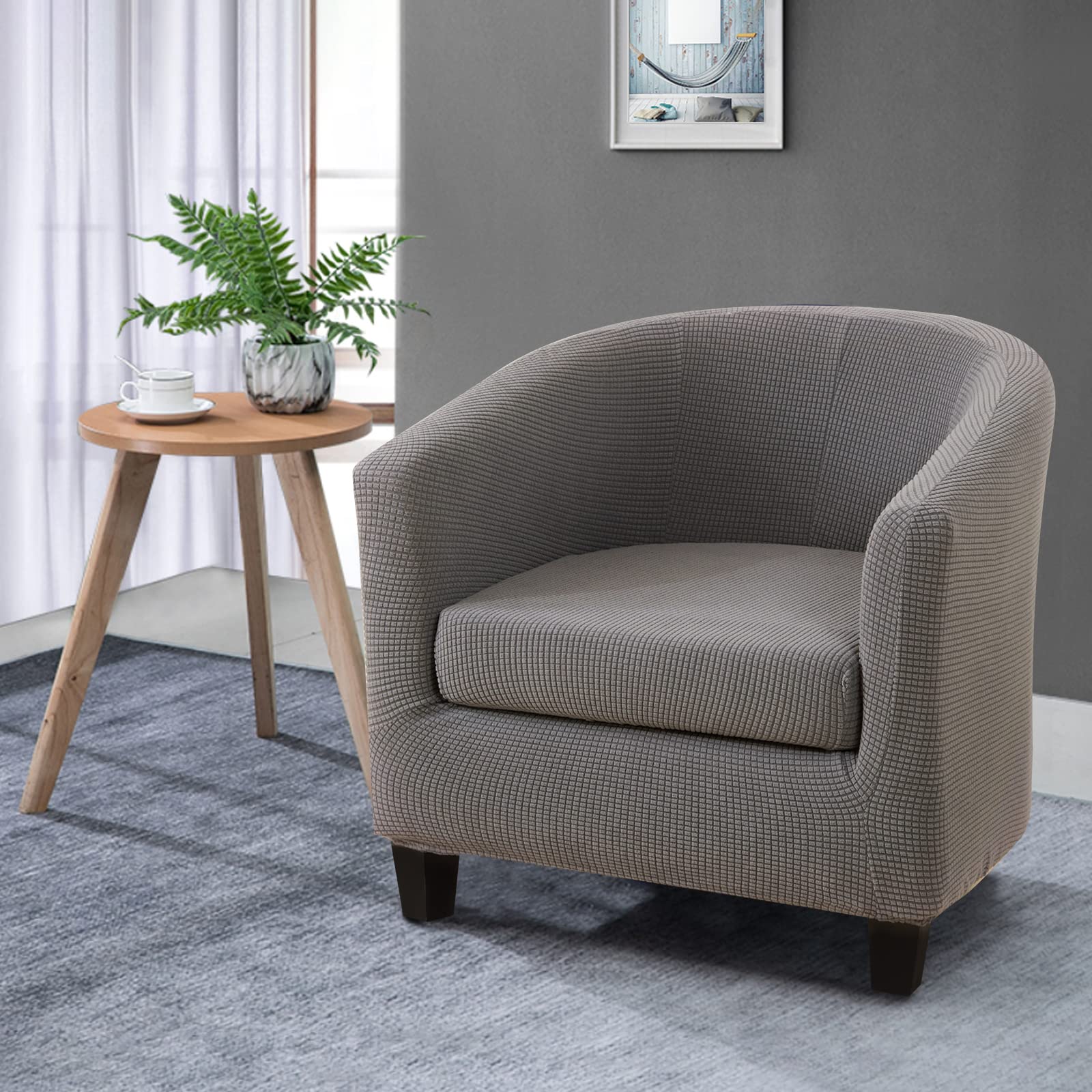 Lydevo Copripoltrona 1 Posto Elasticizzato,Copripoltrona con Cuscino Separato,Fodere per Poltrona da Cocktail Universale Lavabile Rimovibile,Coperture Protettive per Poltrona Club,Jacquard Grigio