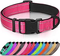 Joytale Reflective Padded Dog Collar for Large Dogs - Adjustable Nylon Neoprene Comfort, Metal D-Ring, Hot Pink Size L