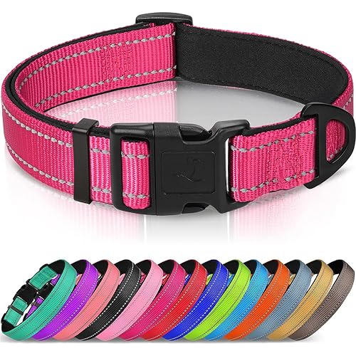 Joytale Reflective Dog Collar,Soft Neoprene Padded Breathable Nylon Pet Collar Adjustable for Medium Dogs,Hotpink,M