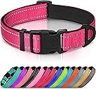 Joytale Reflective Dog Collar, Soft Neoprene Padded, Metal D-Ring, Nylon Pet Collar Adjustable for Large Dogs, Hotpink, L