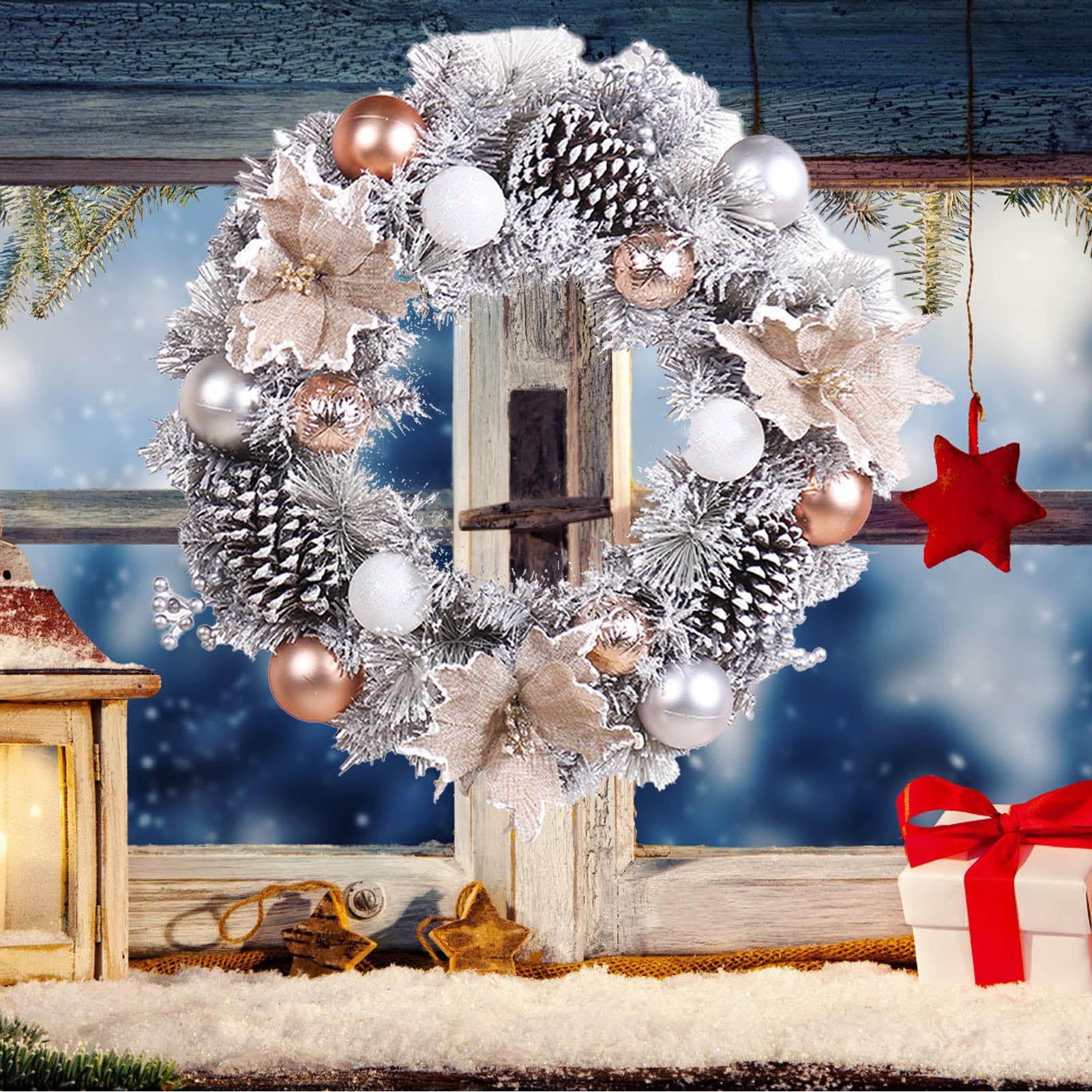 Corona de Puerta de Invierno | 15.75in Guirnaldas navideñas Nevadas Ramas