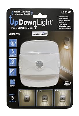 Sensor Brite UpDown Wireless Motion-Sensing LED Light, Automatic Accent LED Light, Battery-Operated Night LED Light, White