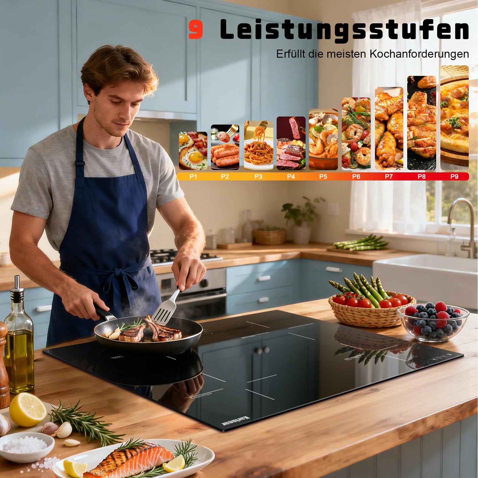 Induktionskochfeld mit Timer und Einbaubackofen mit Drehknopfsteuerung