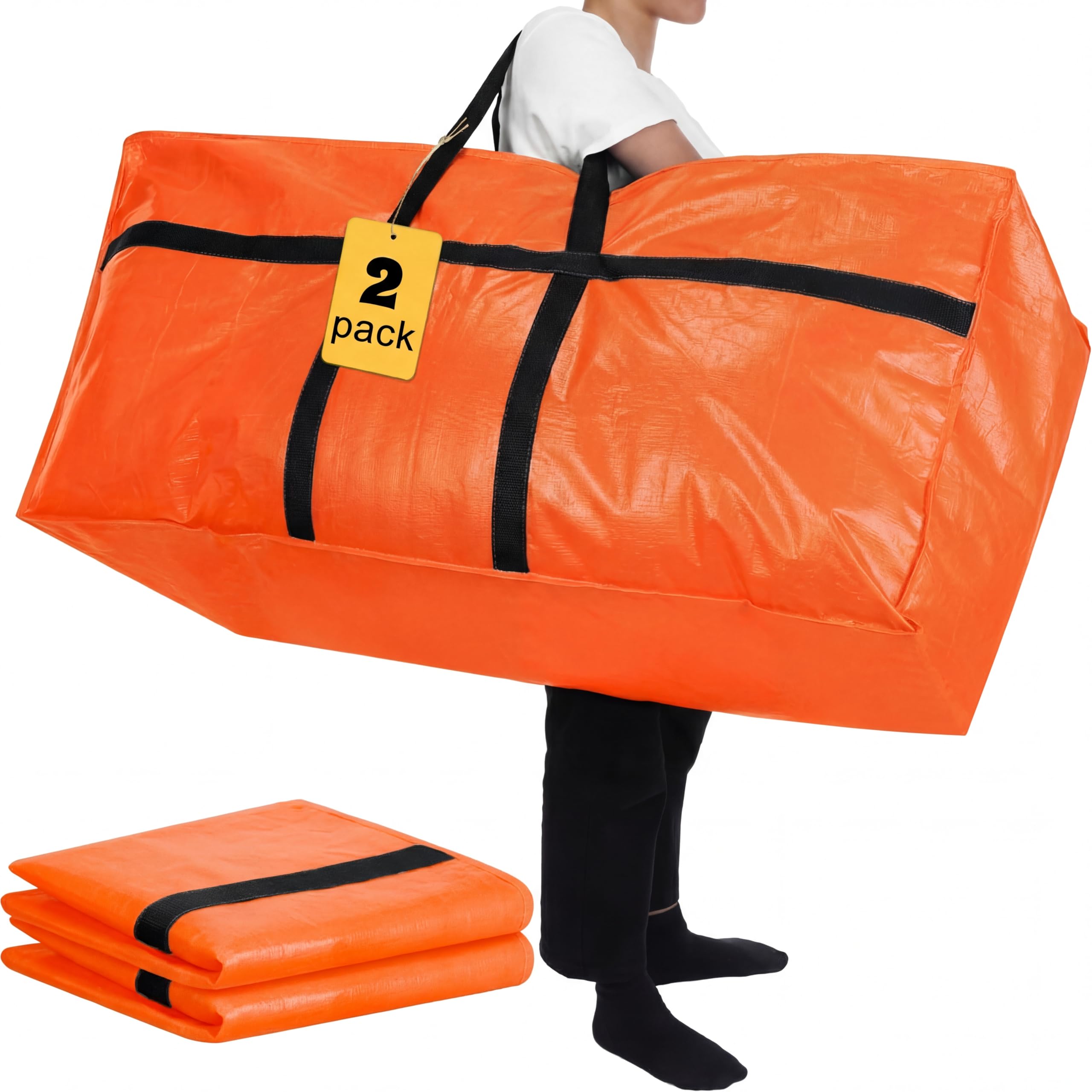 Photo 1 of 2 Pcs 66 Gallon Extra Large Moving Bags Storage Bags with Zipper and Handles Heavy Duty Duffle Bag Foldable Tote Bag for College Dorm Travel Clothes Blankets Bedding Moving(Orange)