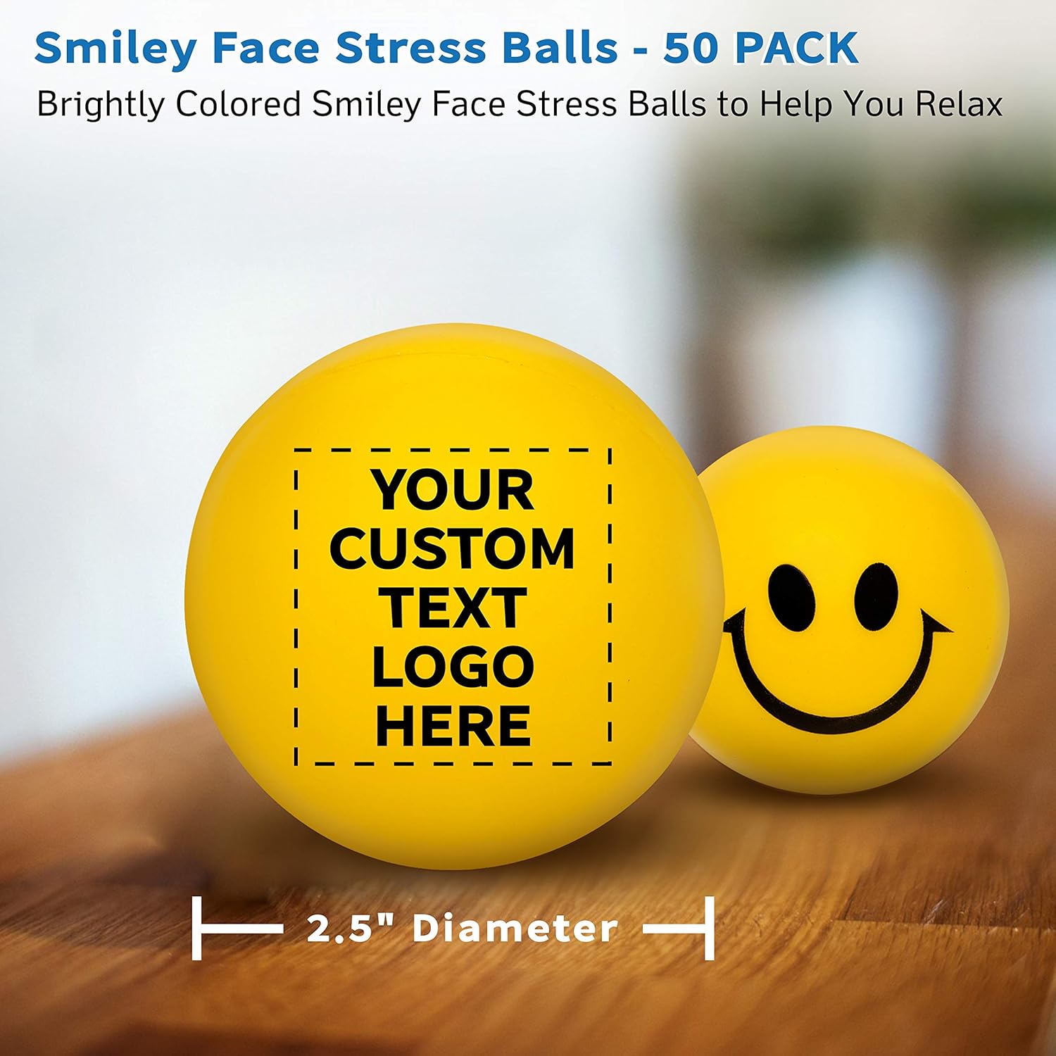 DISCOUNT PROMOS Custom Smiley Squeeze Balls Set of 50, Personalized Bulk Pack - Perfect Promotional Giveaways - Yellow