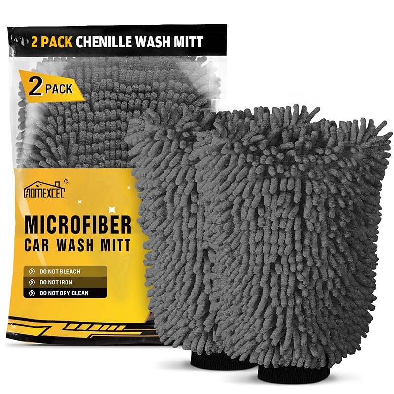 HOMEXCEL Luva de Microfibra para Lavagem Automotiva, Cinza, 25,9 x 17 cm, Pacote com 2
