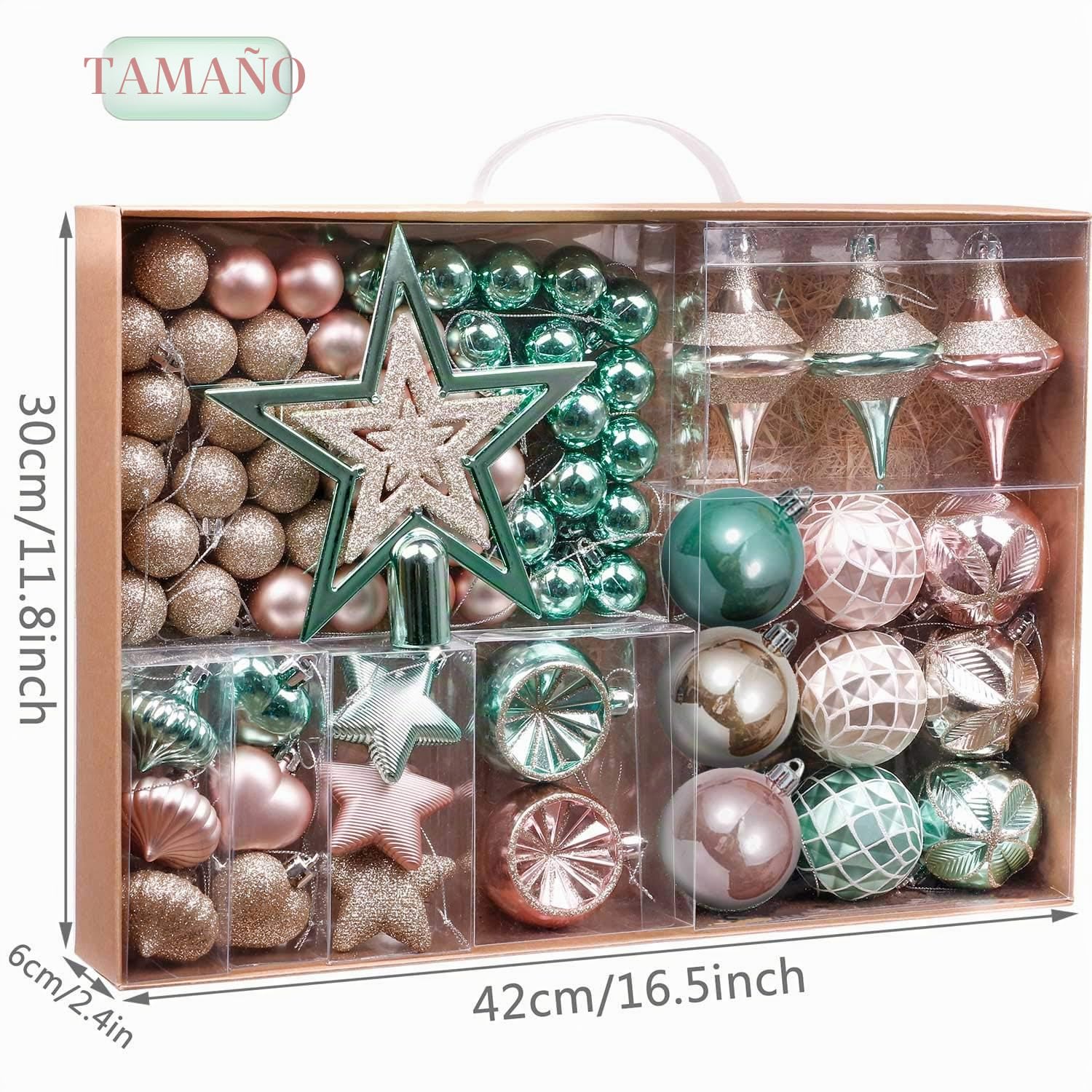 Valery Madelyn Elegante Menta Verde y Rosa Champán Dorado, Adornos de Bolas Plásticas Infrangibles de Navidad para la Decoración del Árbol de Navidad (Juego de 70, 3-6cm)