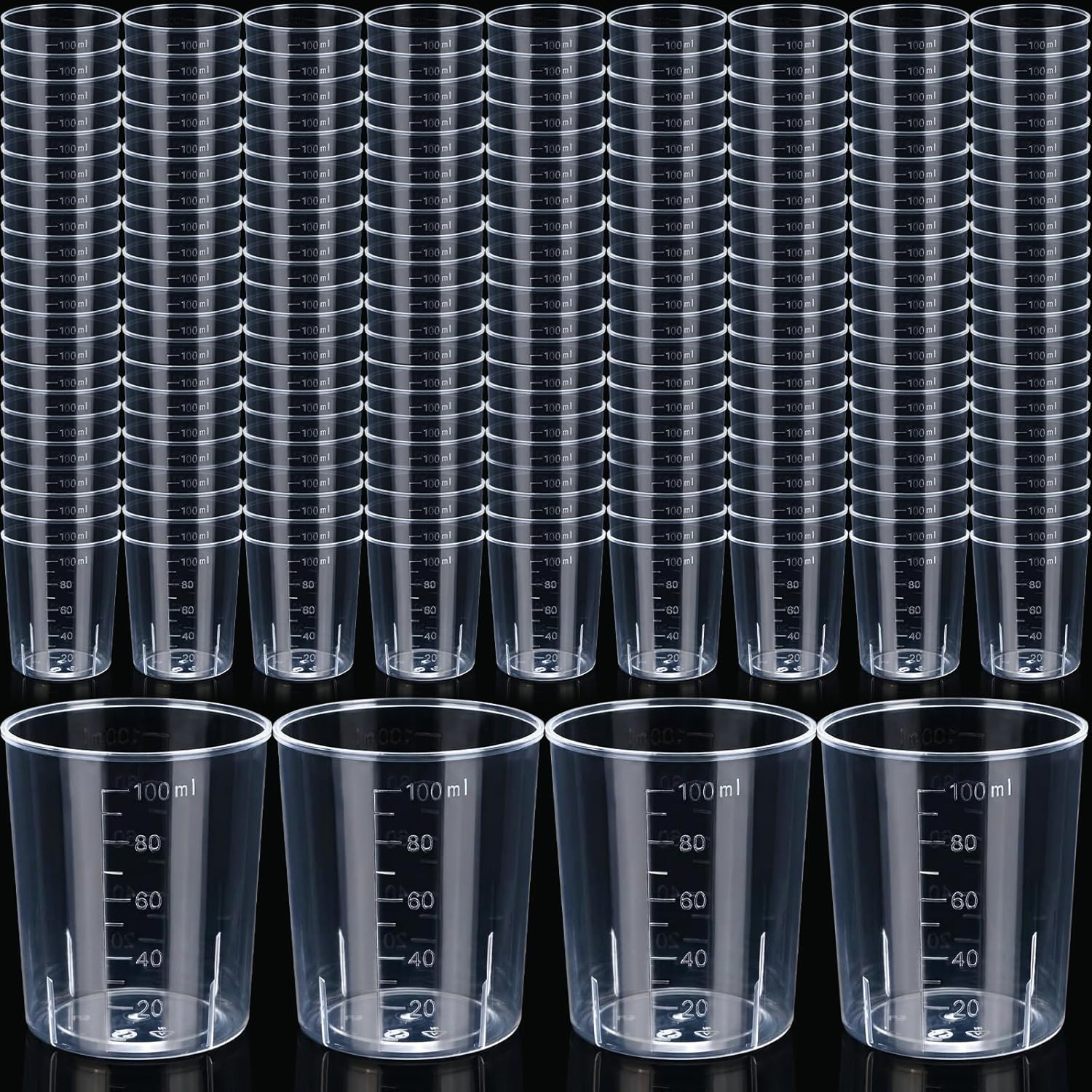 Konohan 300 Pack 3.4oz/ 100 ml Plastic Mixing Cups Disposable Measuring Cups, Epoxy Bulk Clear Beaker with Graduated for Resin, Laboratory, Liquid, Acrylic Paint Art, Medicine