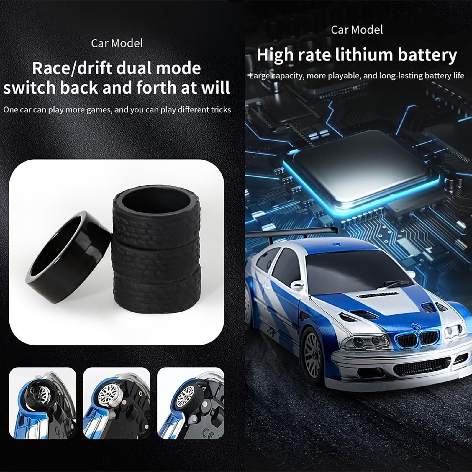 1/43 Mini RC Drift Car Gyro, 2.4G 4WD 15KM/H w pełni proporcjonalny model elektrycznego samochodu wyścigowego RC ze światłami LED, zdalnie sterowany pojazd dla dorosłych,Silver