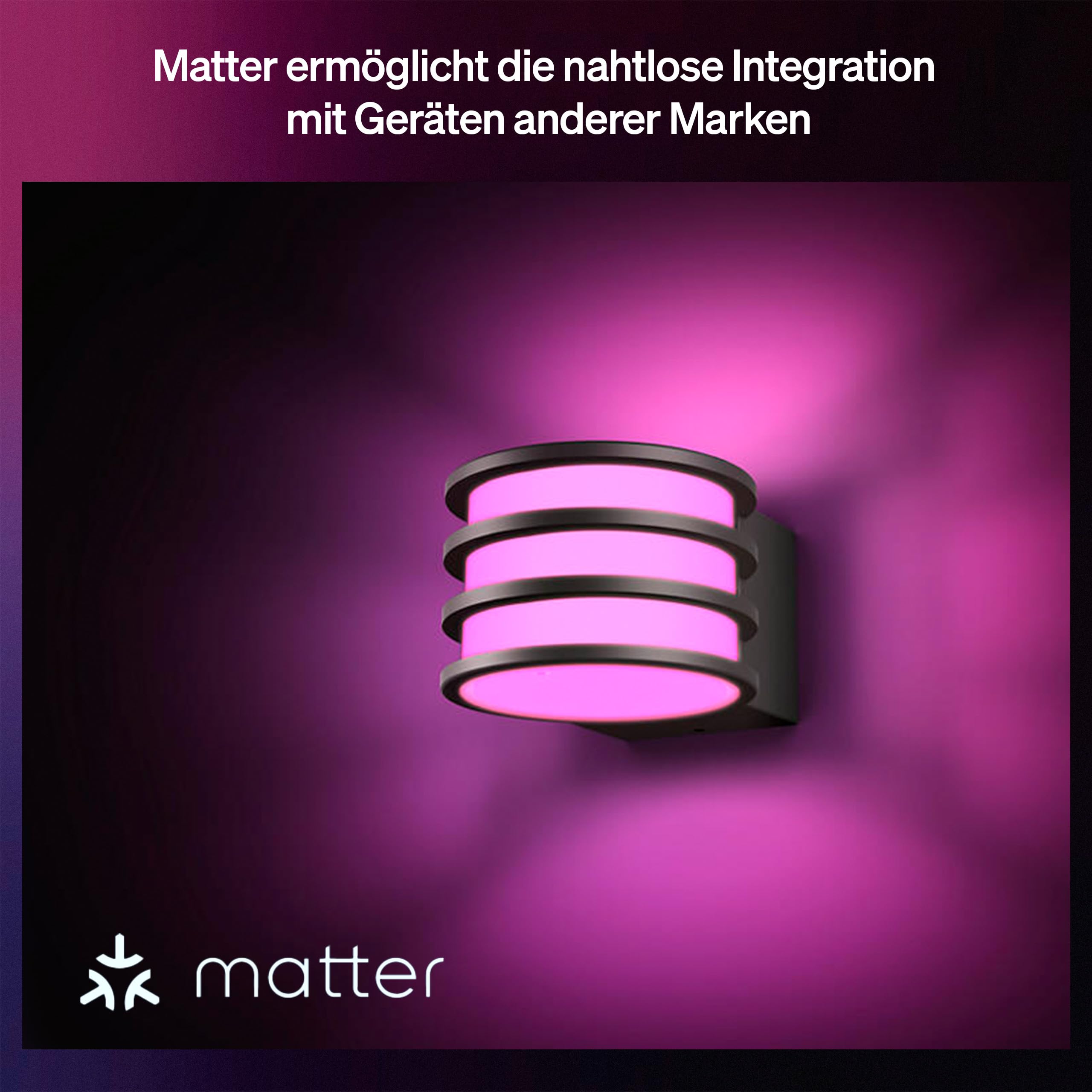 Philips Hue Lucca LED Wandleuchte für den Außenbereich, Einstellbares Weißes und Buntes Licht, 1.100 lm, mit A60 Leuchtmittel, Dimmbar, IP44-Wetterfest, Matter-zertifiziert, Zigbee